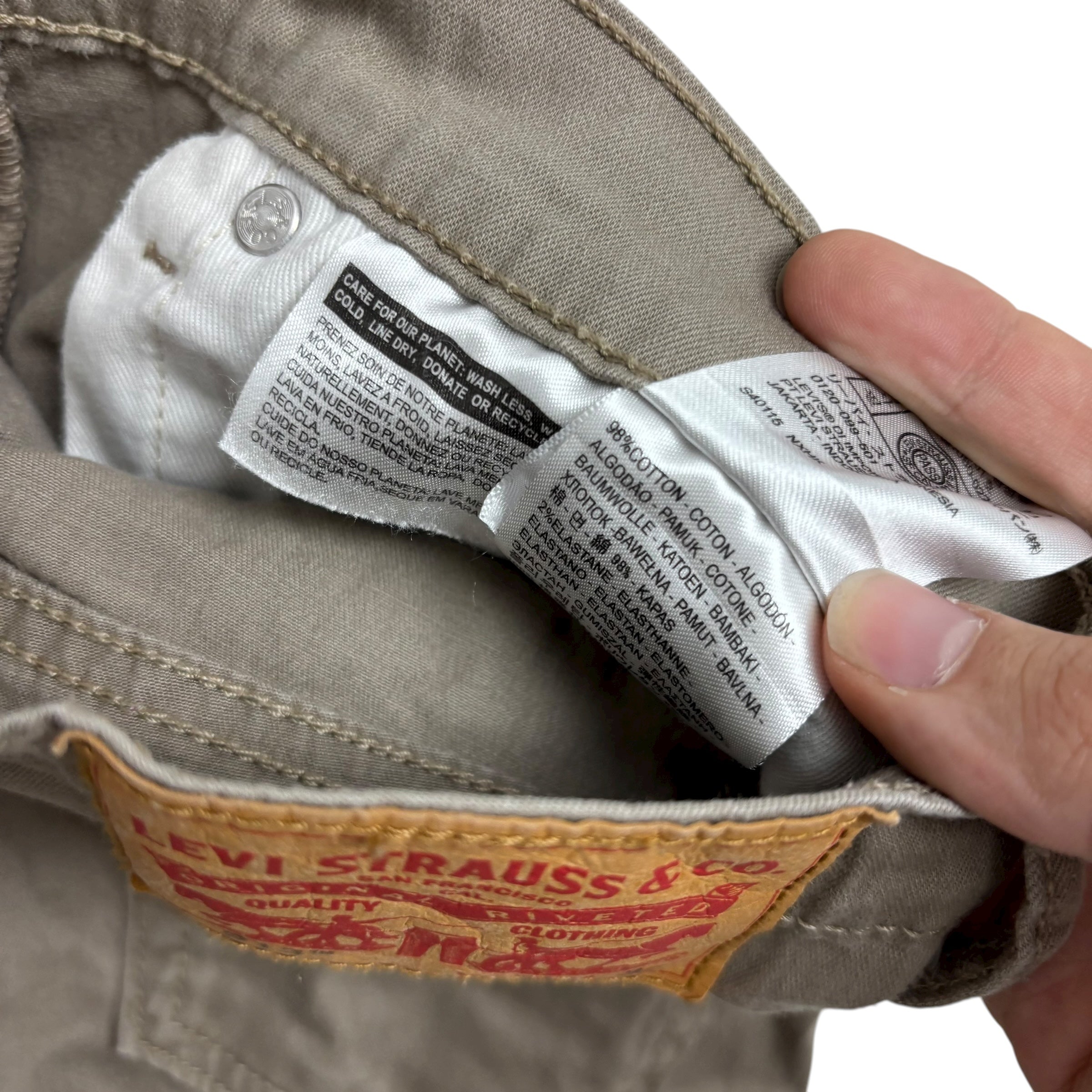 Levis 513 Trousers W30 L30 Mens Beige Slim Straight Fit Stretch Pants (E)