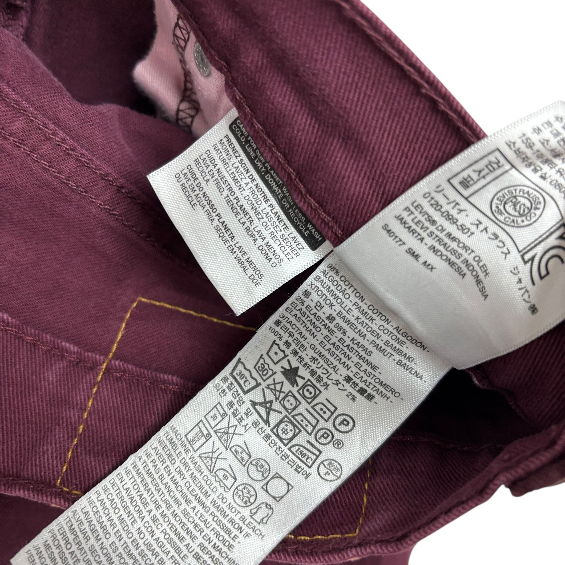 Levis 511 Jeans W29 L31 Mens Burgundy Red Slim Fit Stretch Denim (E)