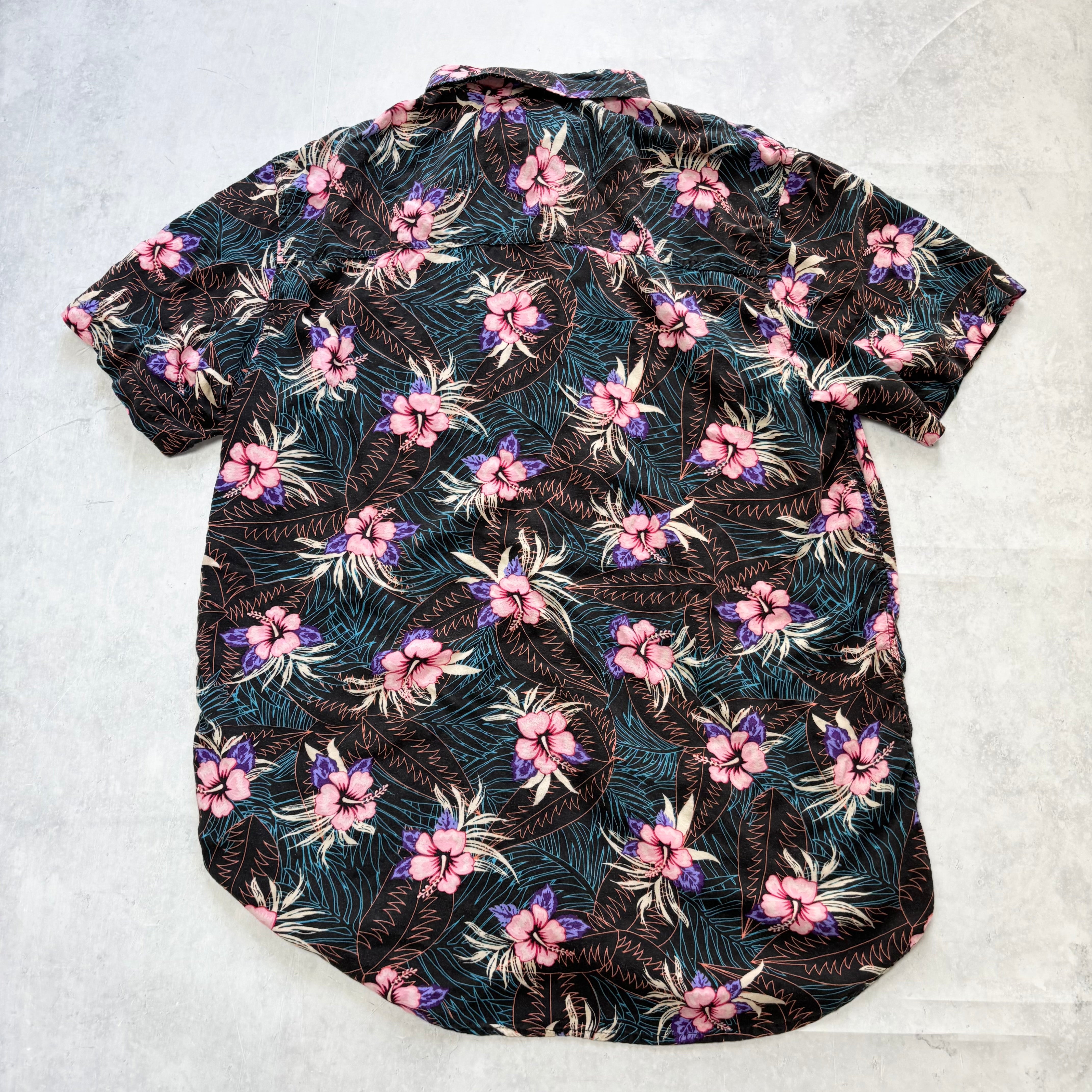 Hawaiian Shirt Mens Large Floral Aloha Short Sleeve Cotton Slim Fit (E)