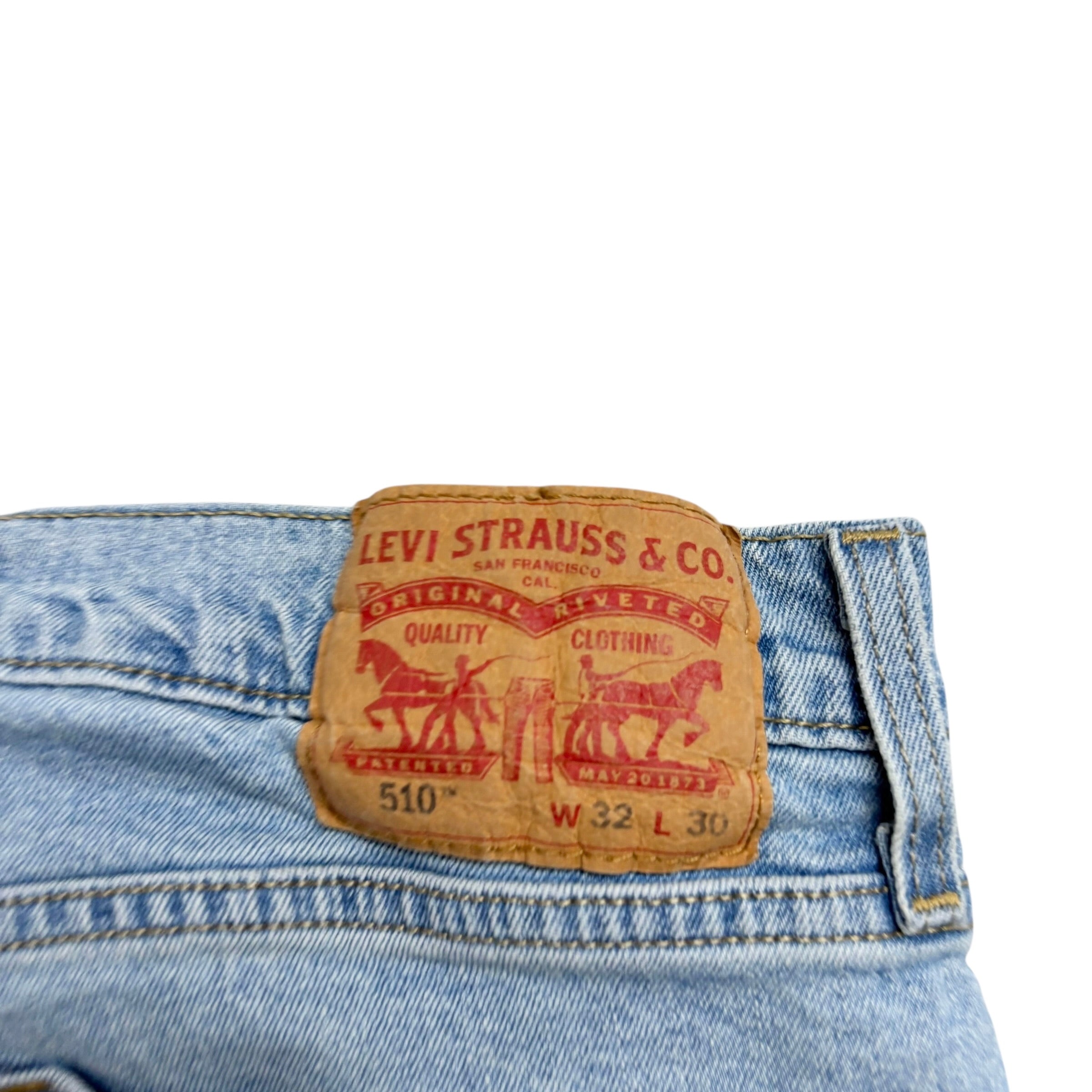Levis 510 Jeans W32 L30 Mens Light Blue Skinny Fit Stretch Denim (E)