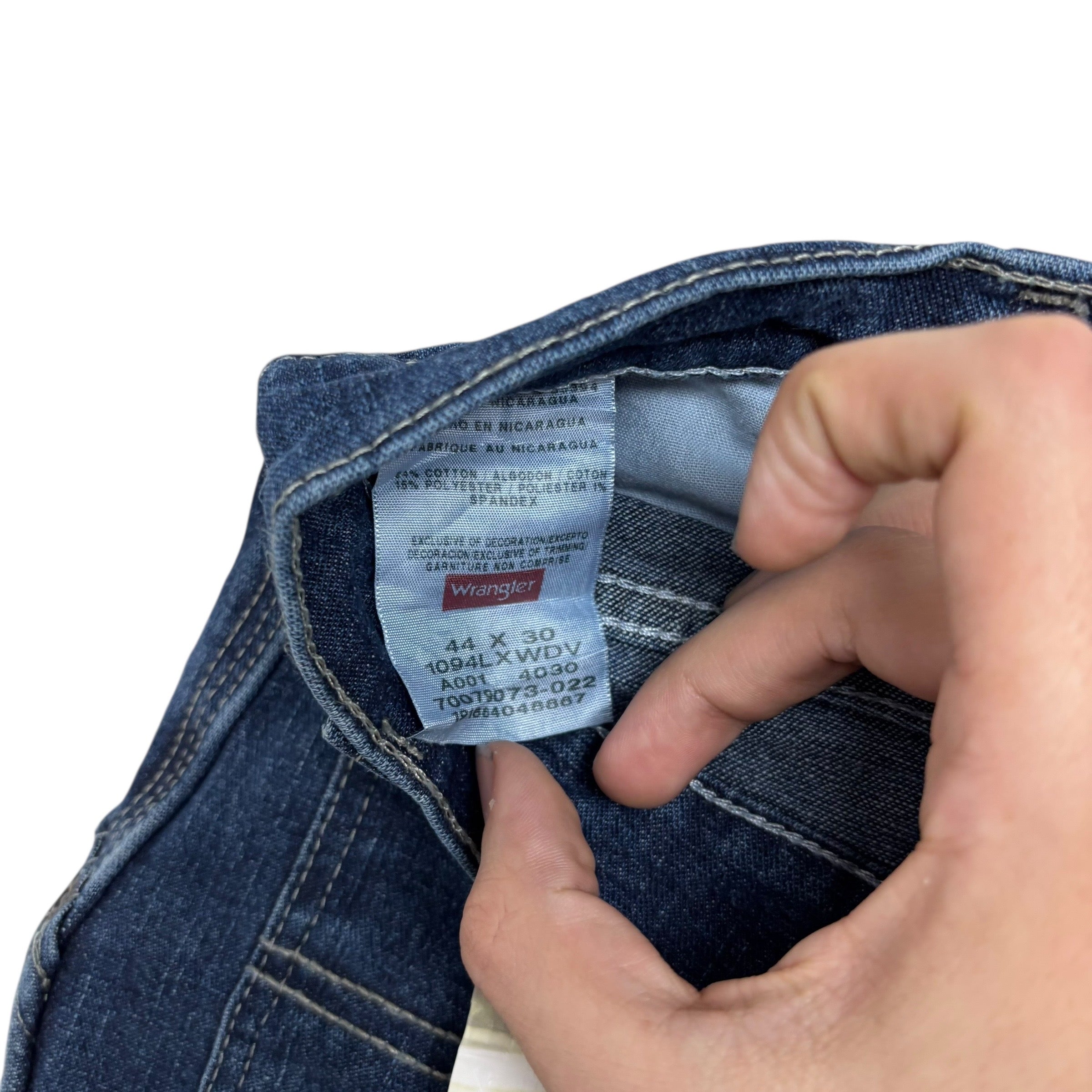 Wrangler Carpenter Jeans W44 L30 Mens Dark Blue Relaxed Straight Fit Stretch (F)