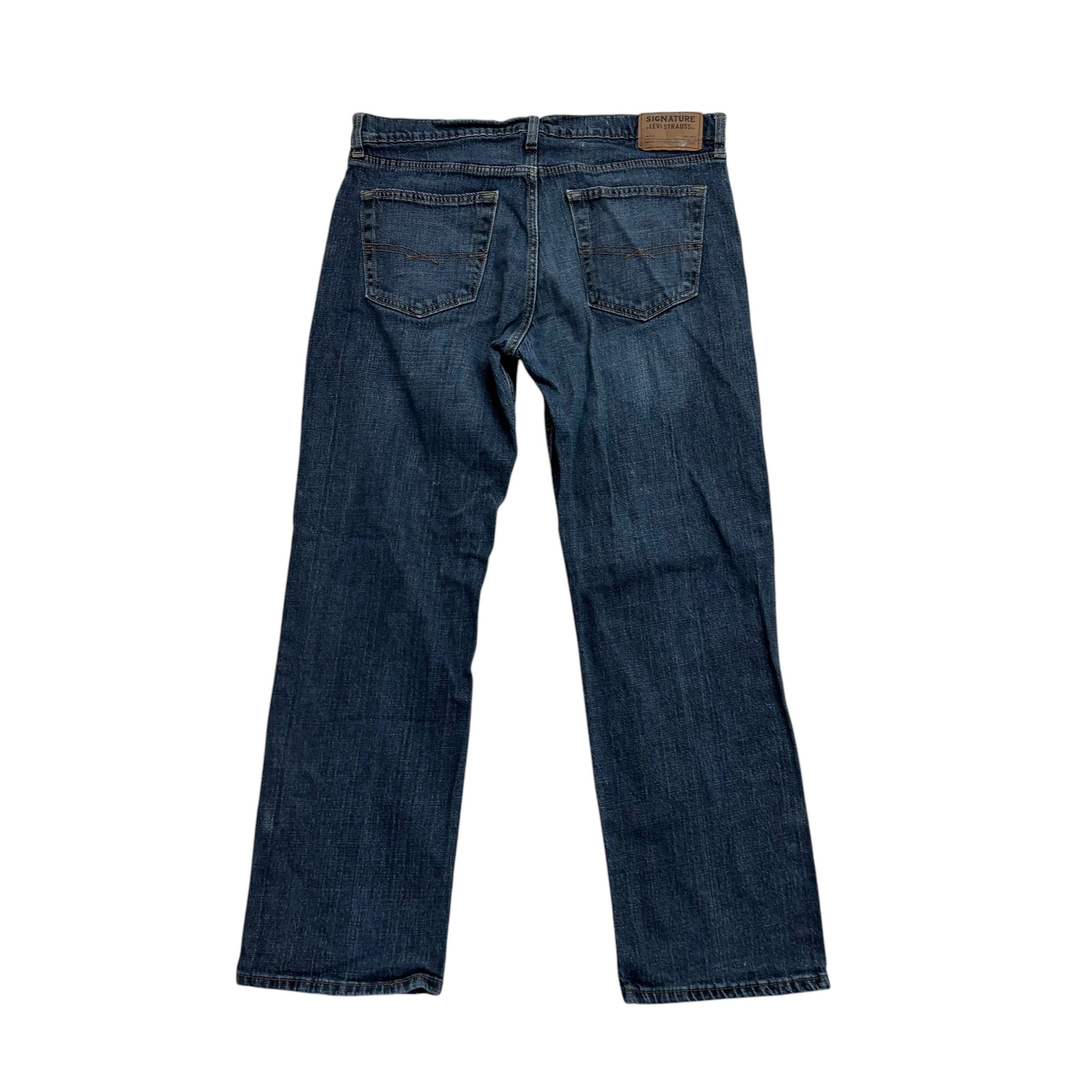 Levis Signature Jeans W36 L30 Mens Dark Blue Relaxed Straight Fit Stretch Denim