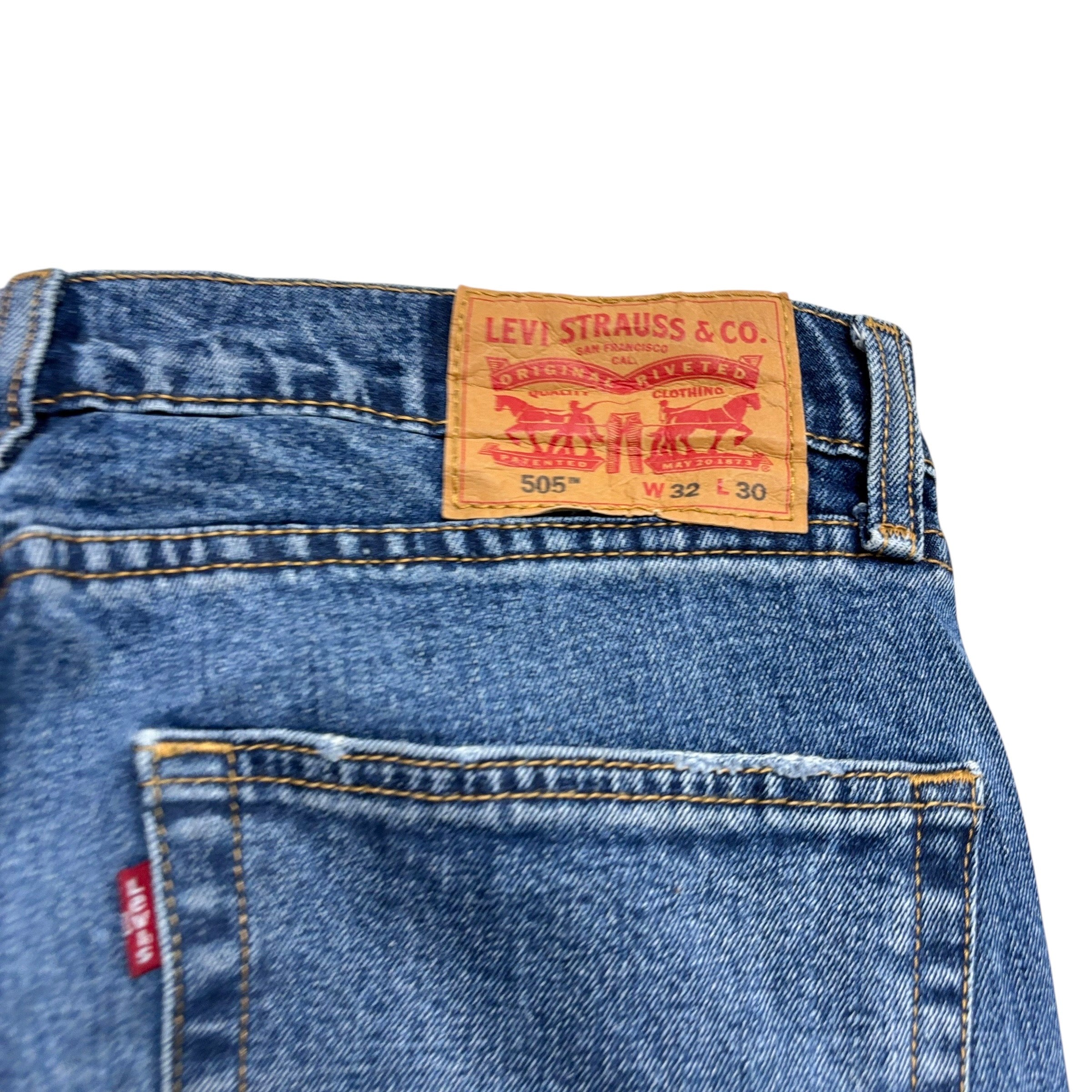 Levis 505 Jeans W32 L30 Mens Mid Blue Regular Straight Fit Stretch Denim (E)