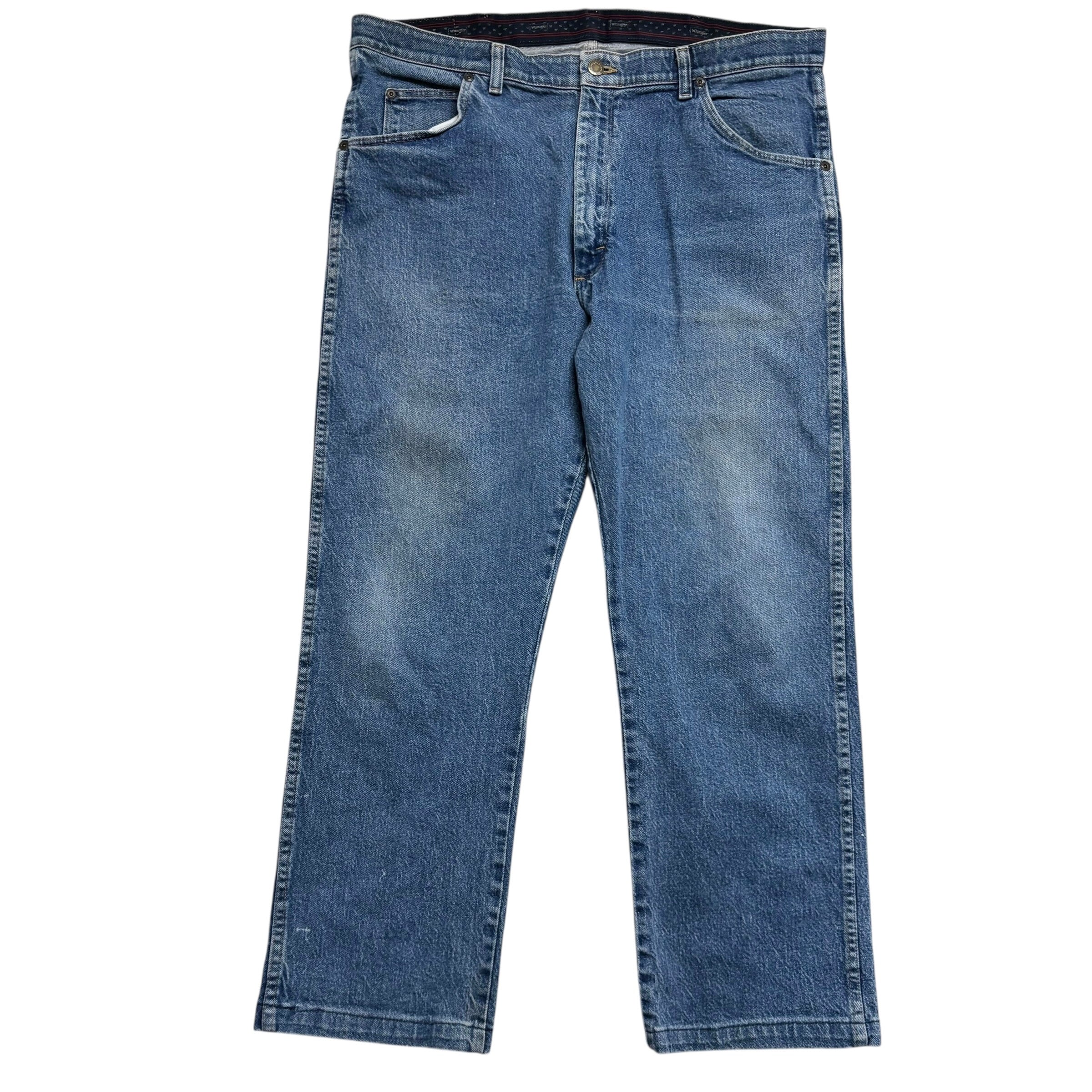 Wrangler Jeans W38 L28 Mens Mid Blue Regular Straight Fit Stretch Denim