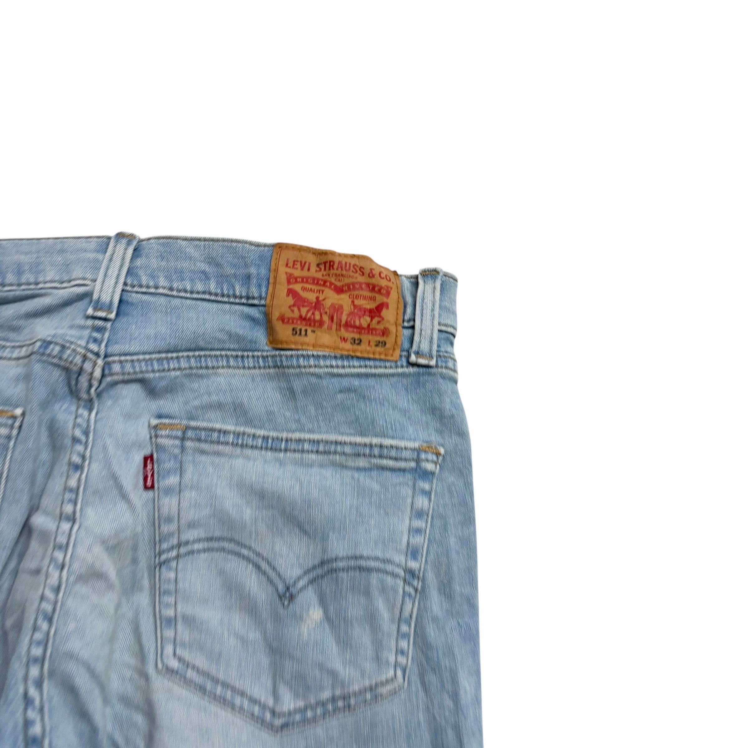 Levis 511 Distressed Jeans W32 L29 Mens Light Blue Slim Fit Stretch Denim