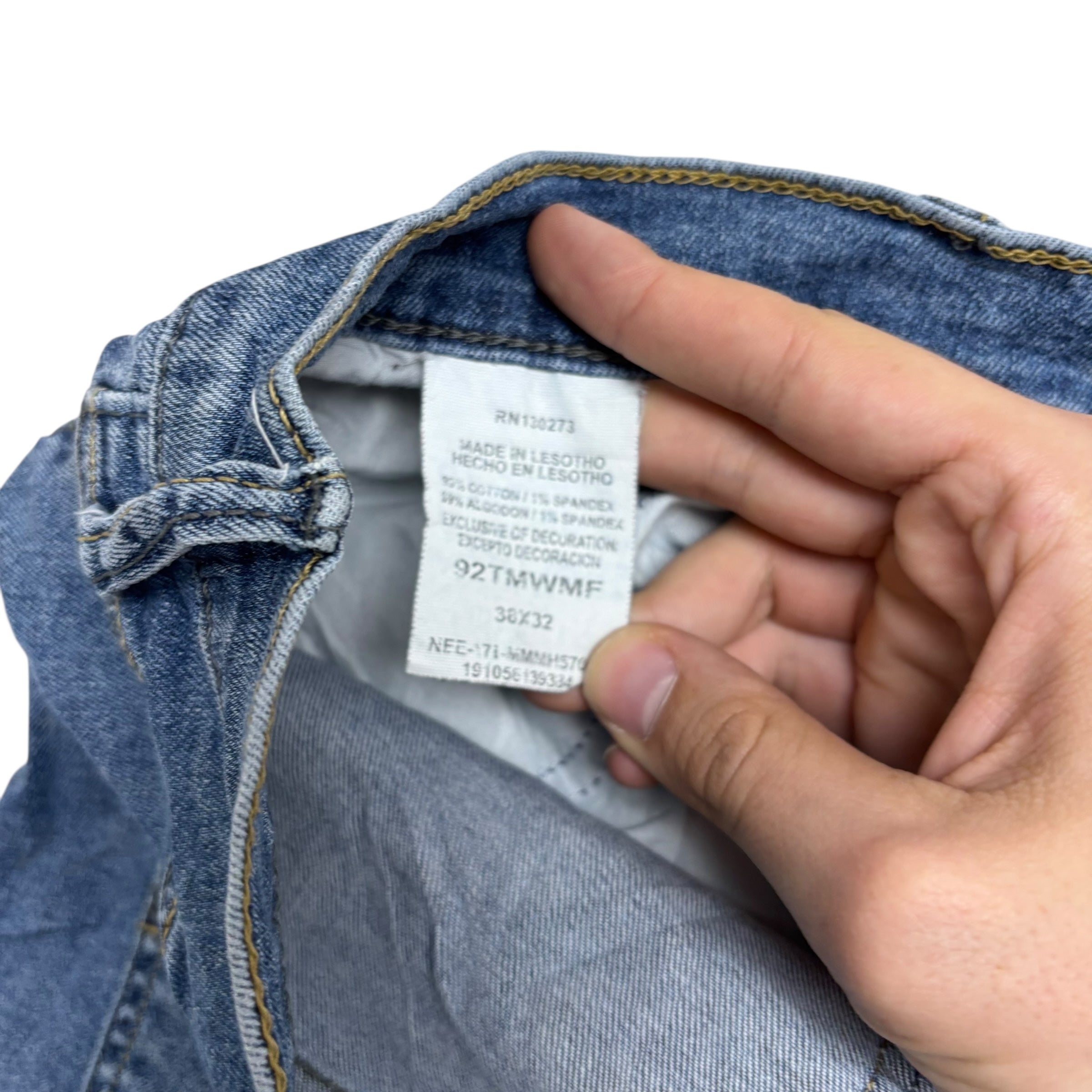 Wrangler Jeans W38 L32 Mens Mid Blue Slim Straight Fit Stretch Denim (E)