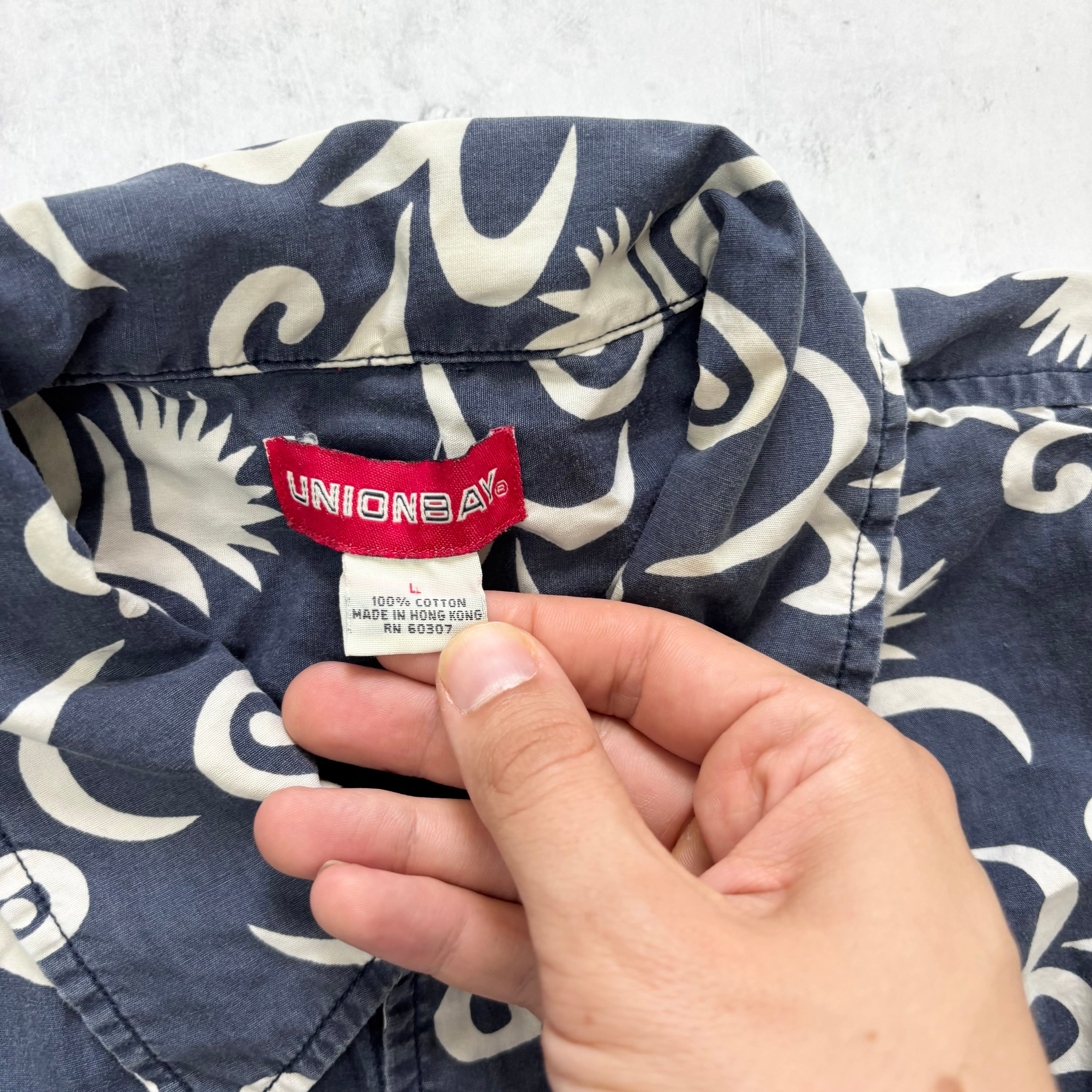 Vintage Hawaiian Shirt Mens Large Navy Floral Aloha Short Sleeve Cotton (E)