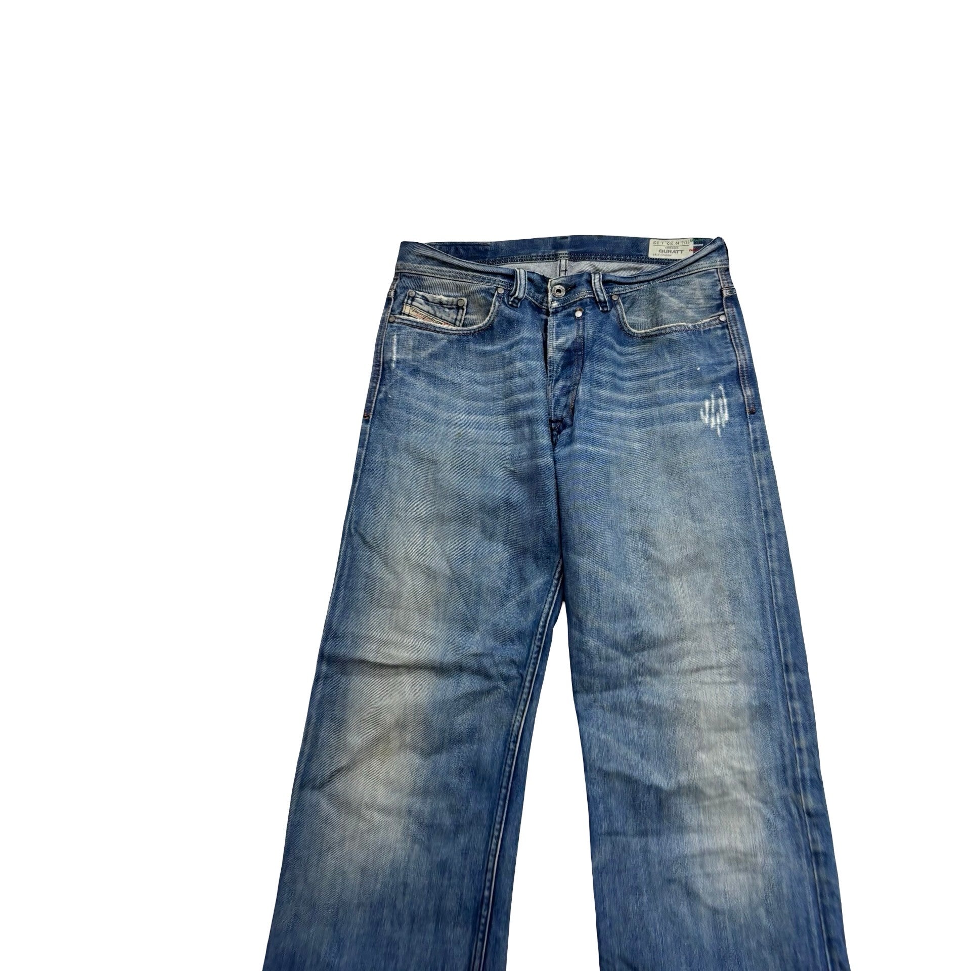 Diesel Quratt Jeans W32 L32 Mens Mid Blue Relaxed Straight Fit Denim (F)
