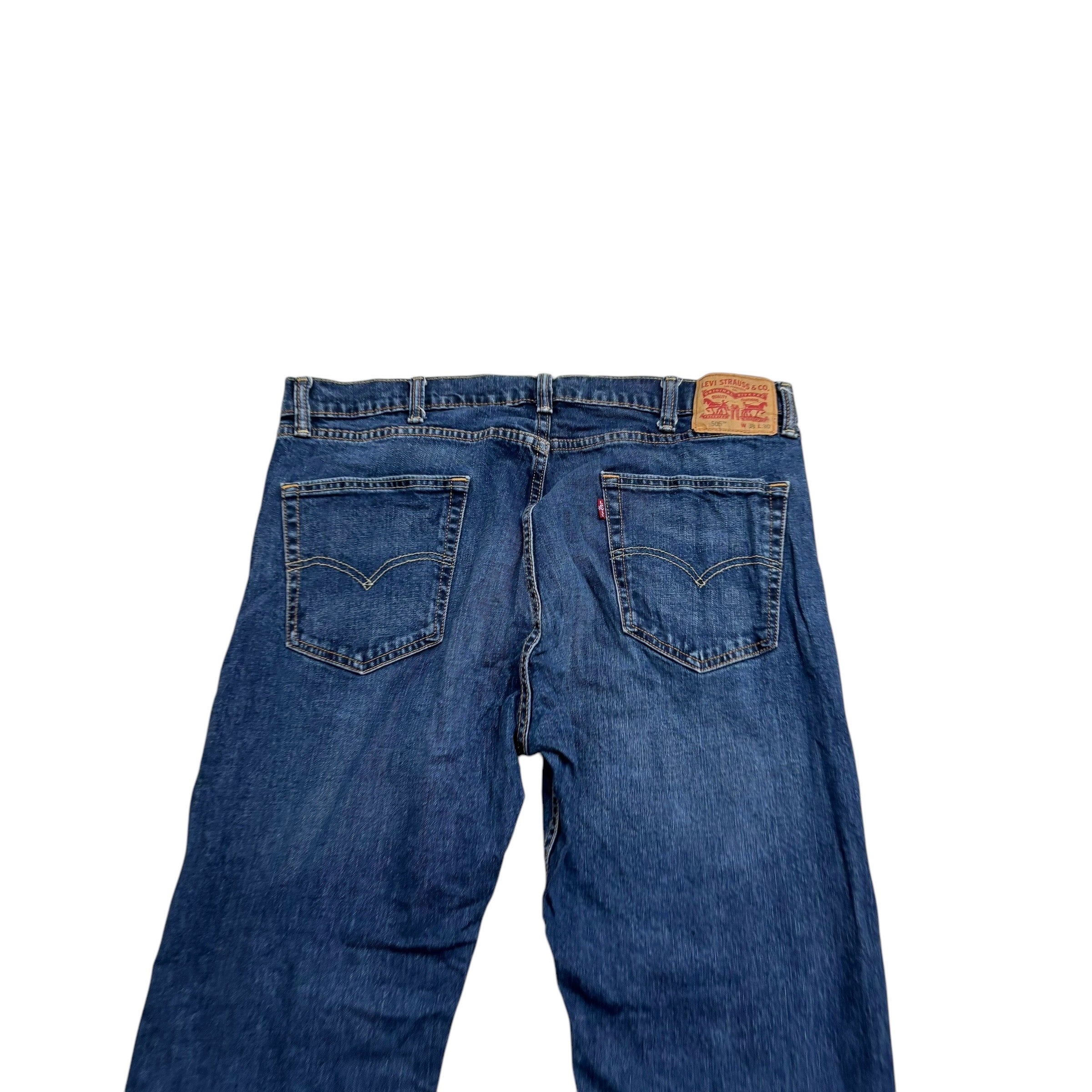 Levis 505 Jeans W38 L30 Mens Dark Blue Regular Straight Fit Stretch Denim (E)