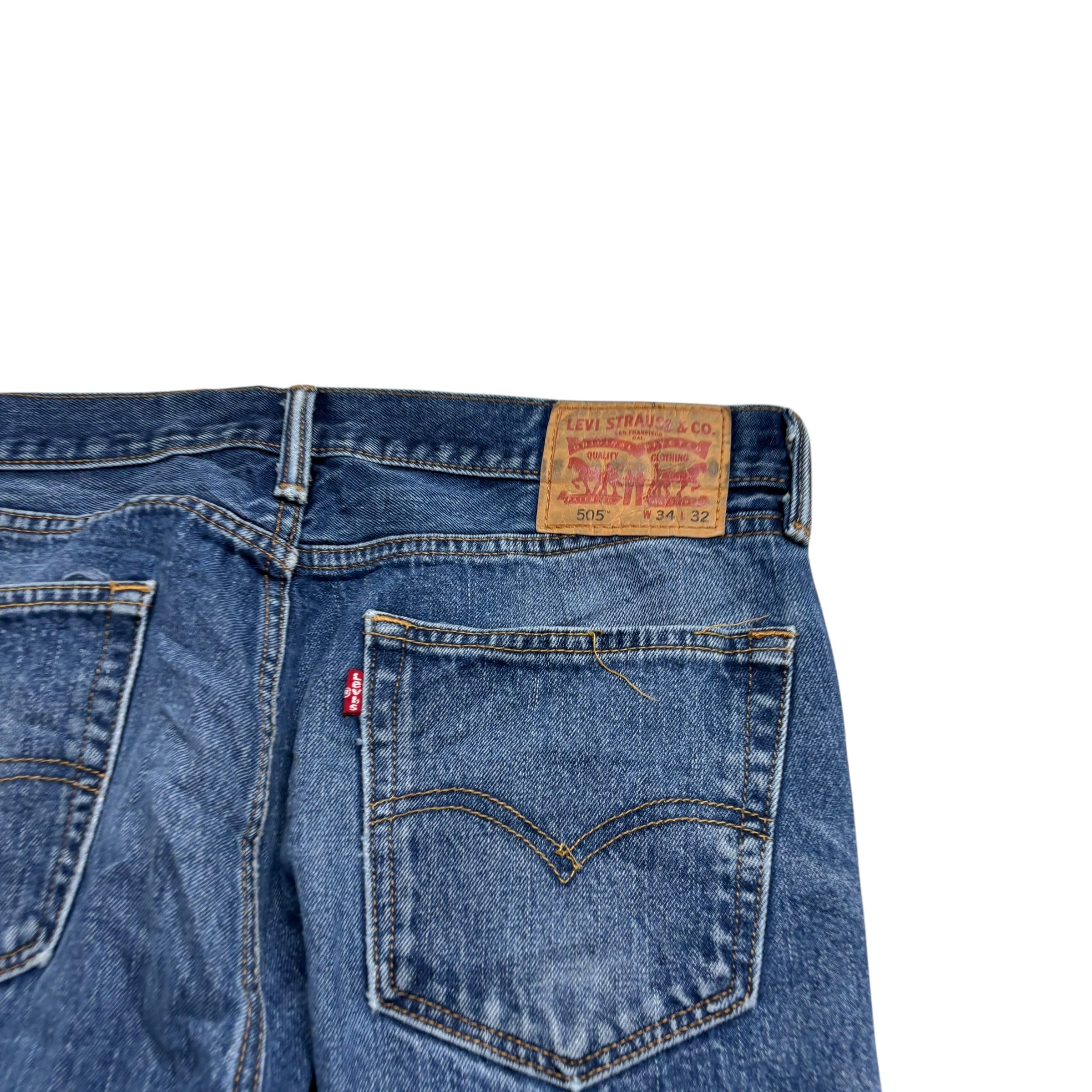 Levis 505 Jeans W34 L31 Mens Mid Blue Regular Straight Fit Denim (E)