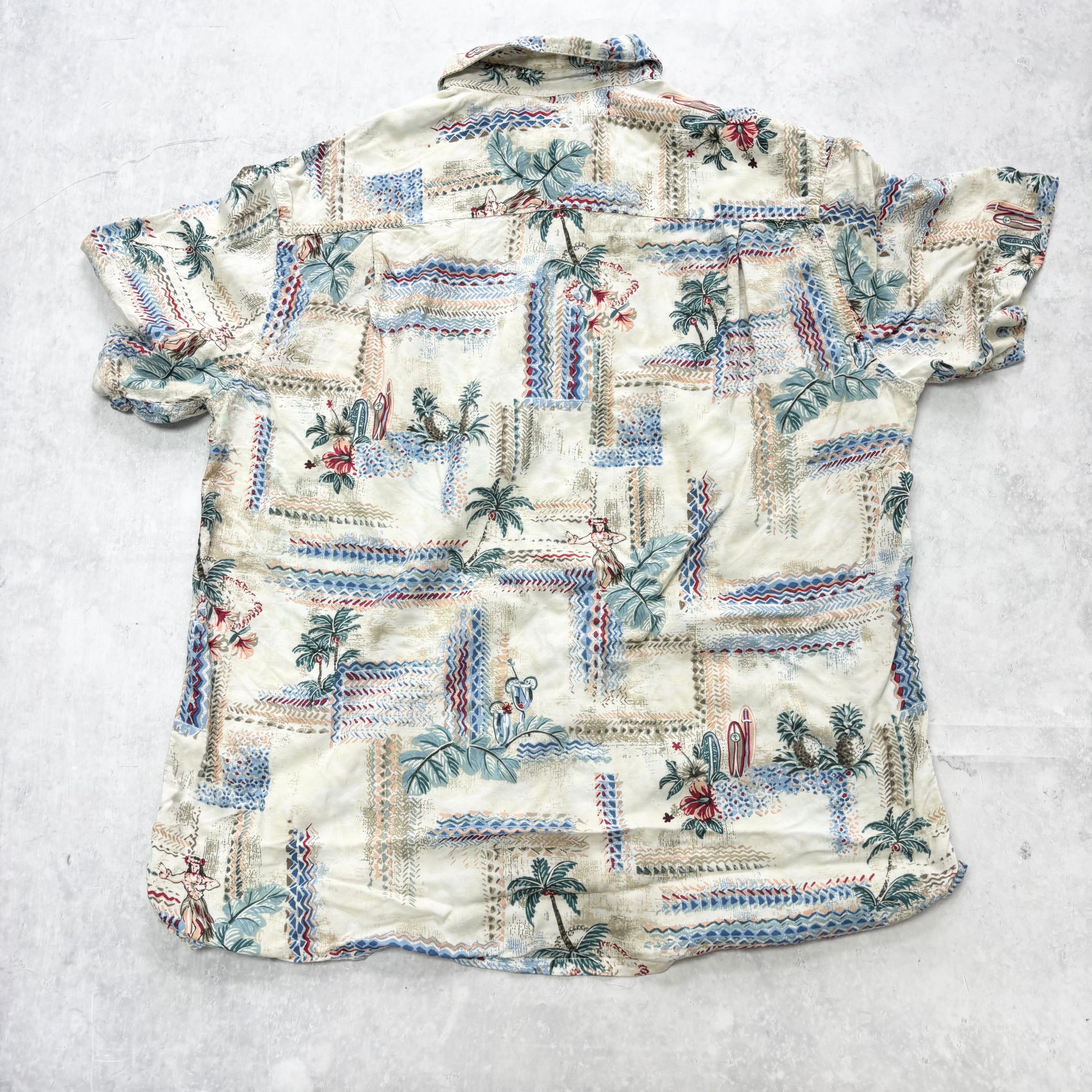 Vintage Hawaiian Shirt Mens Large White Floral Aloha Short Sleeve Rayon (E)
