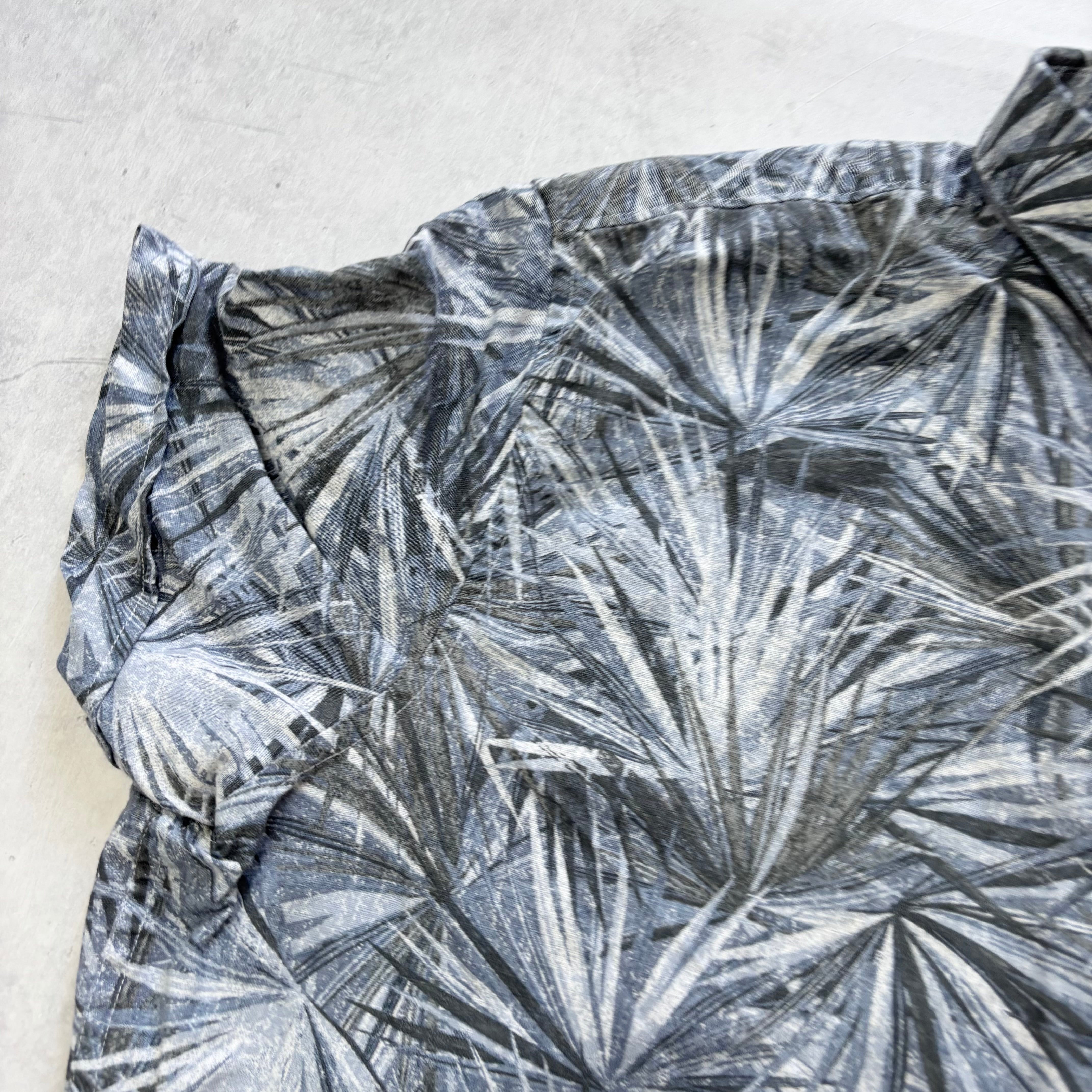 Hawaiian Shirt Mens Large Blue Floral Aloha Short Sleeve Linen Slim Fit (E)