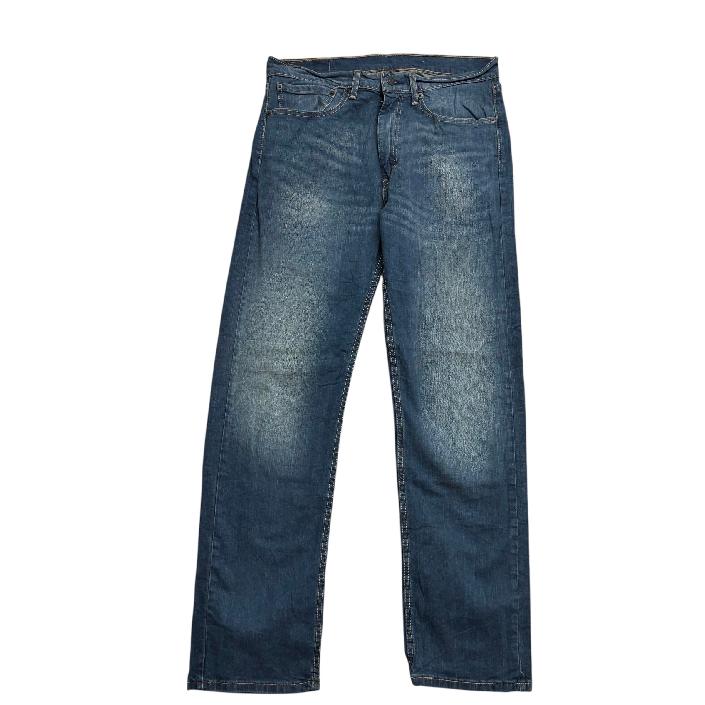 Levis 505 Jeans W34 L32 Mens Dark Blue Regular Straight Fit Stretch Denim (E)