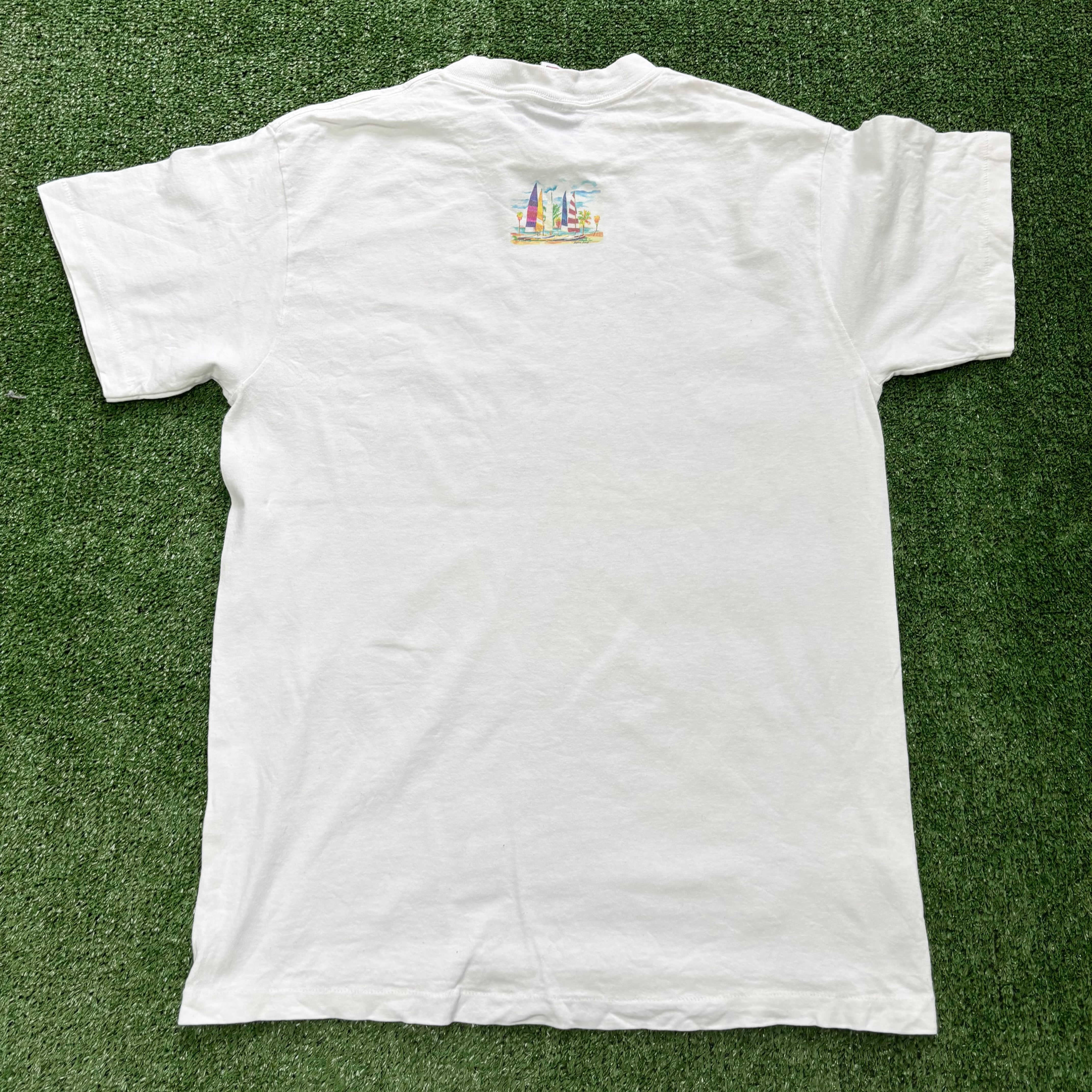 Vintage T Shirt Mens Medium White Single Stitch Graphic Print 90s Tourist (E)