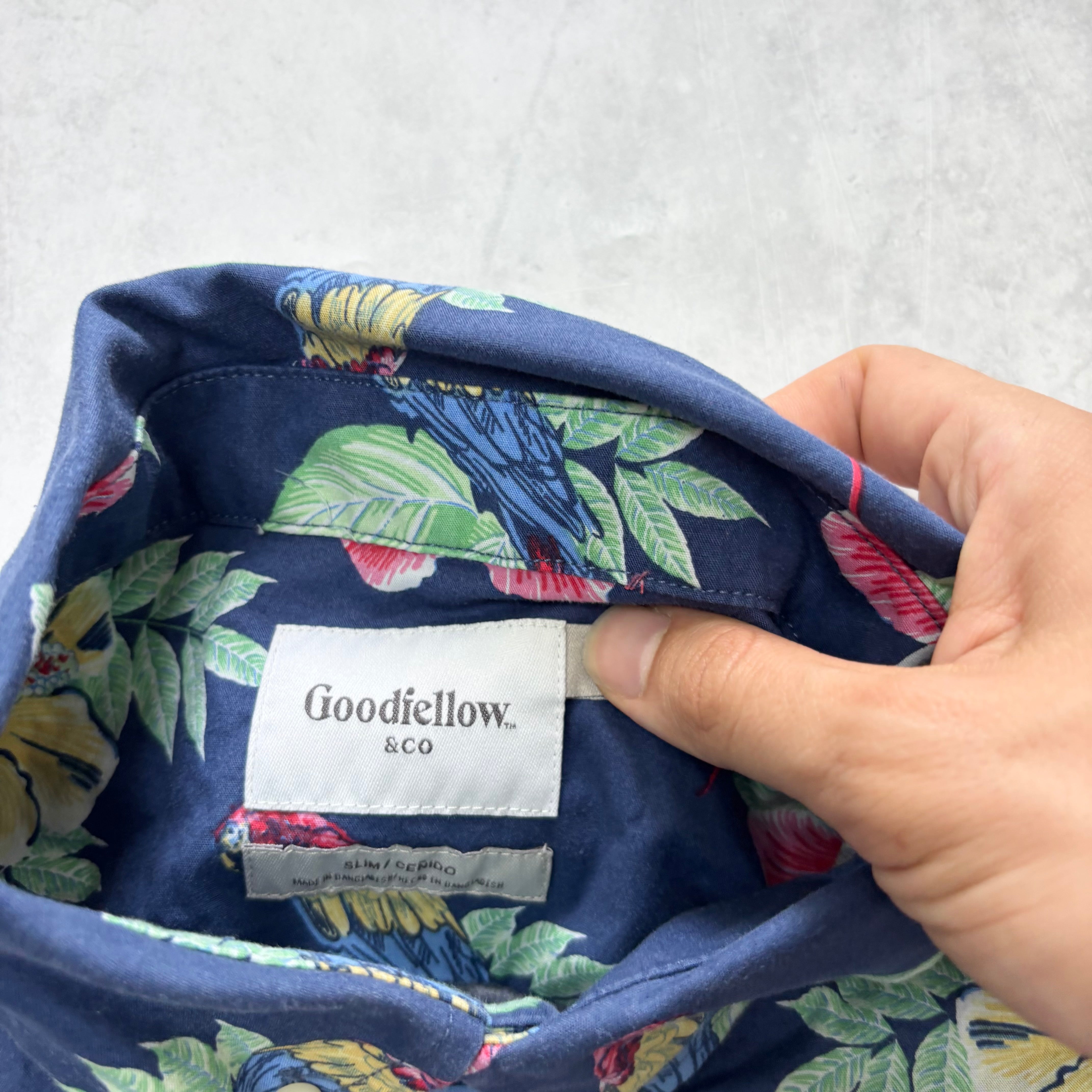Hawaiian Shirt Mens Large Blue Floral Aloha Short Sleeve Cotton Slim Fit (E)