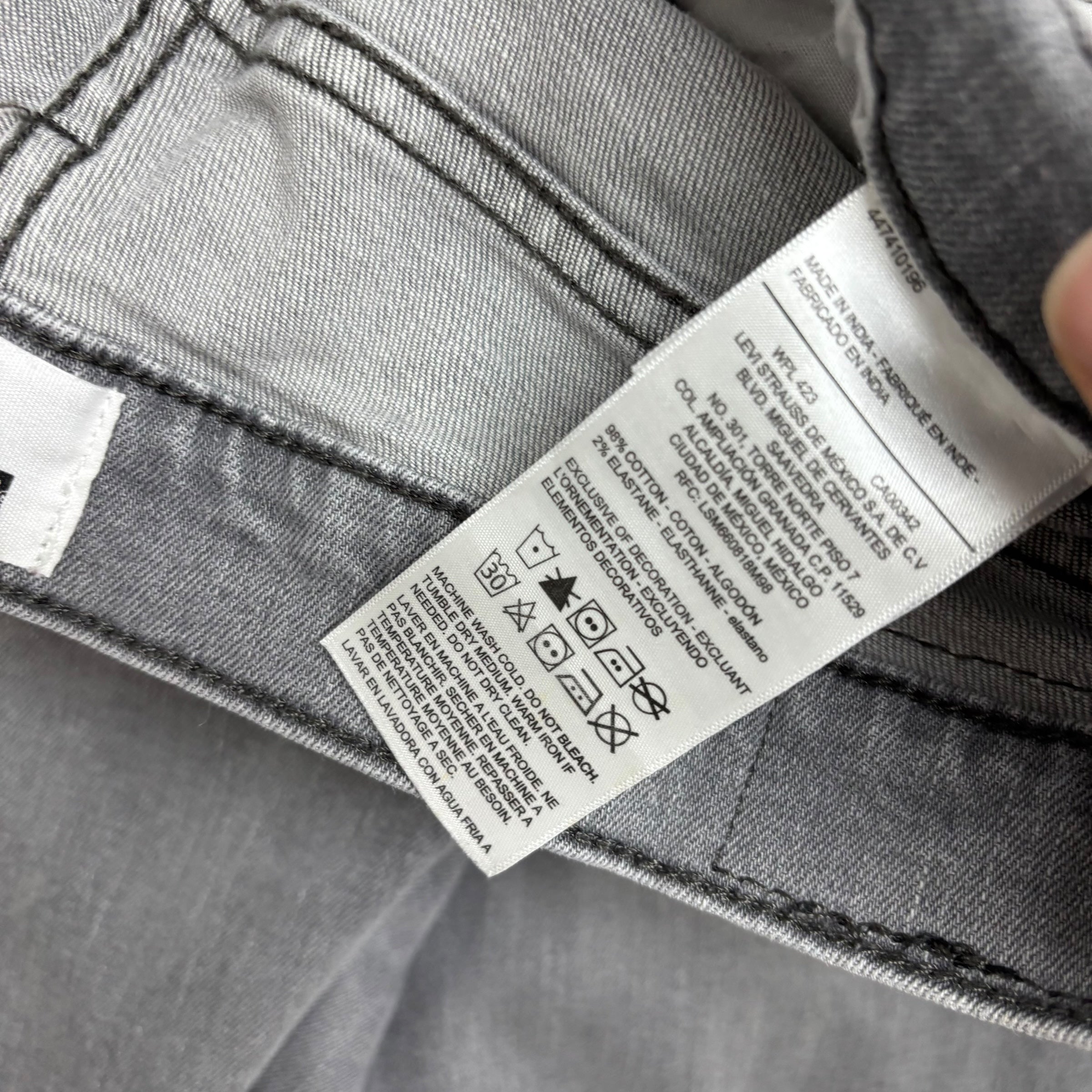Levis Denizen Jeans W34 L30 Mens Grey Slim Fit Stretch Denim (E)