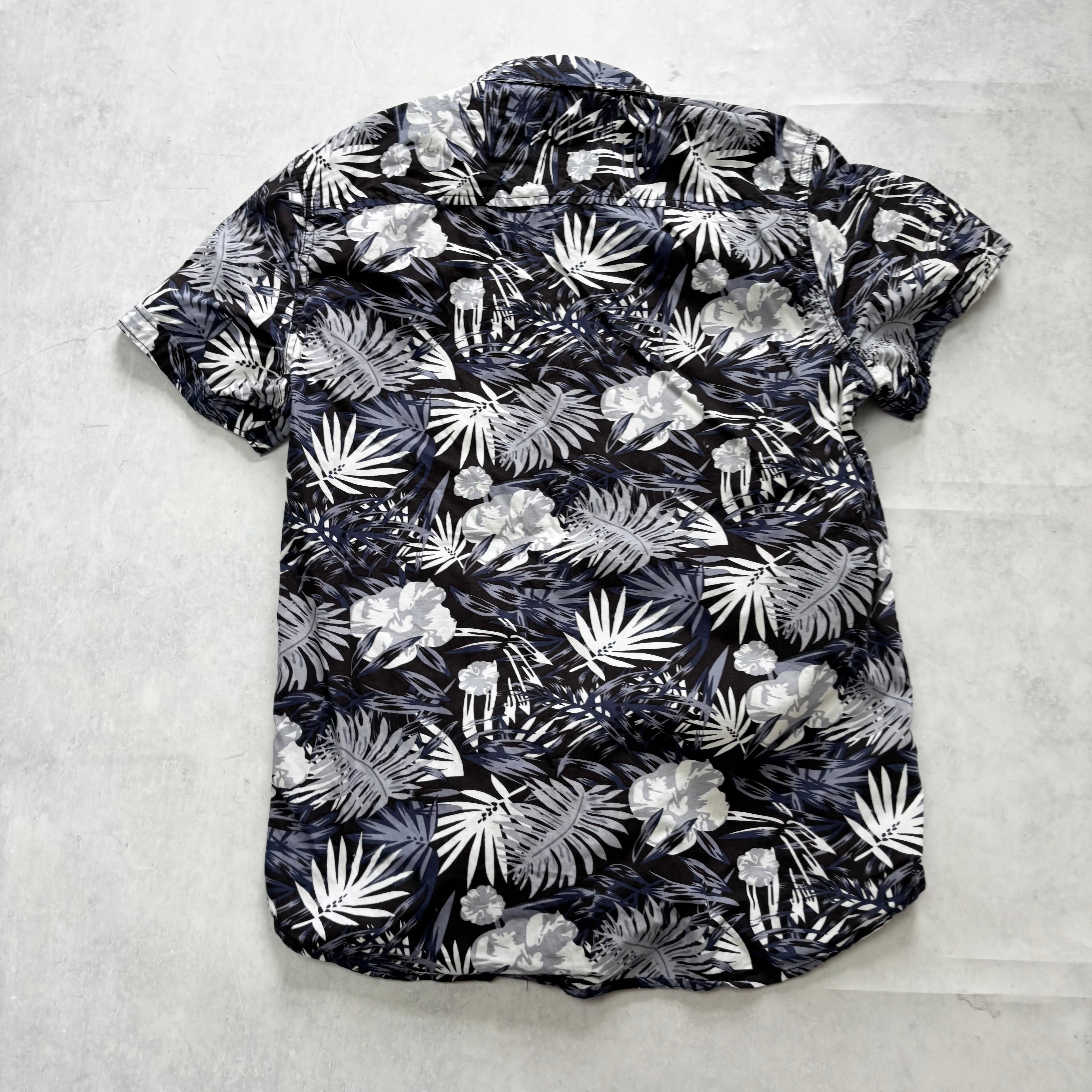 Hawaiian Shirt Mens Small Navy Floral Aloha Short Sleeve Cotton (E)