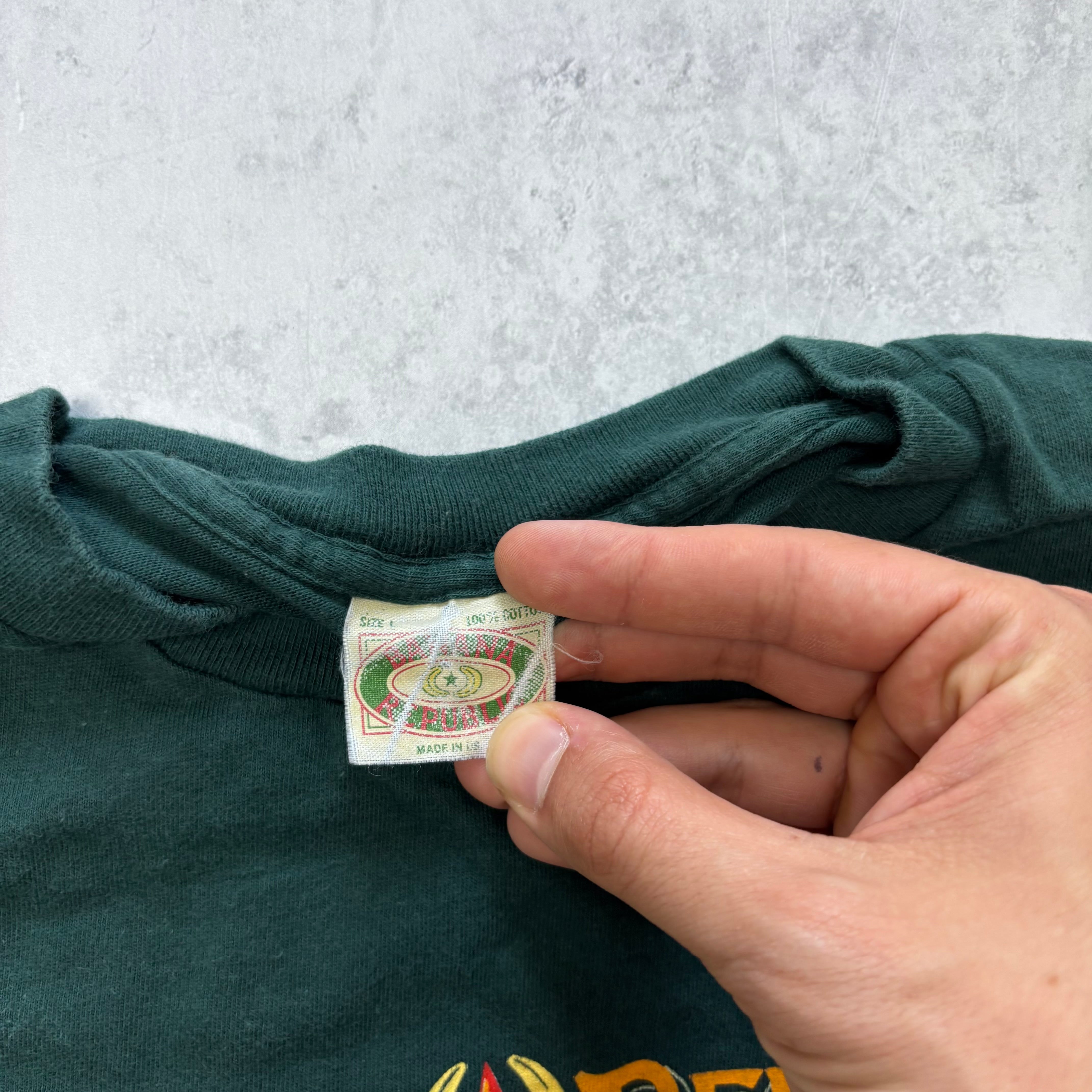 Vintage T Shirt Mens Small Green Single Stitch Graphic Print 90s Tourist