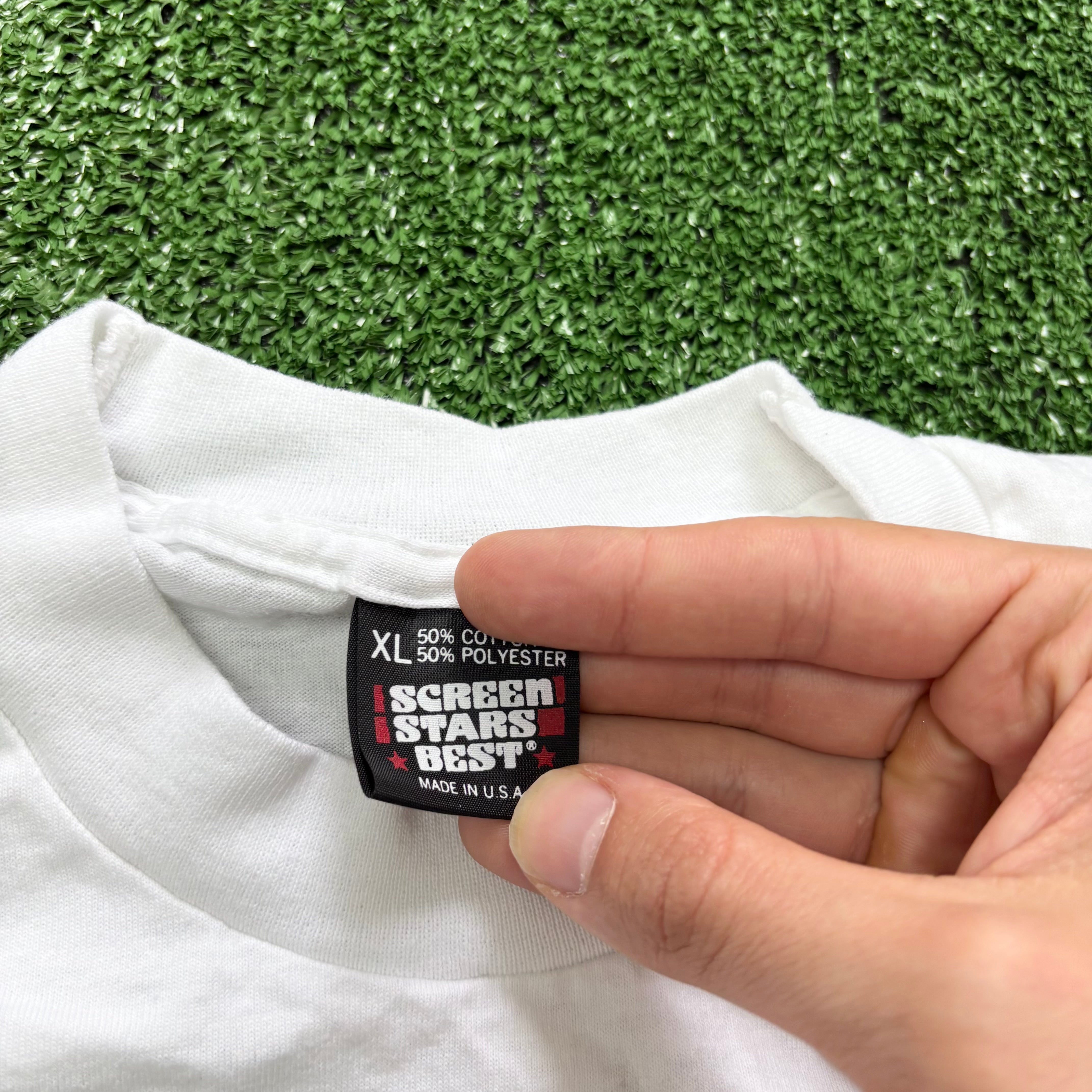 Vintage T Shirt Mens Large White Single Stitch Graphic Print 90s USA (E)