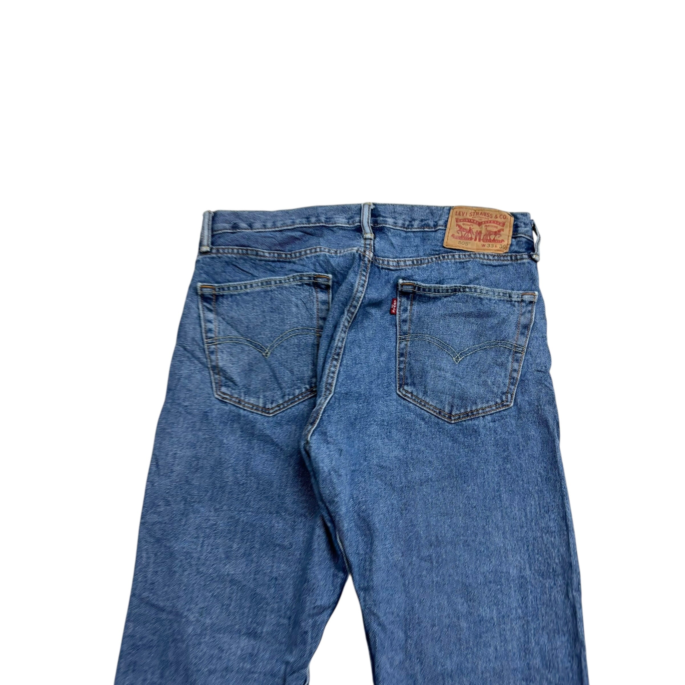 Levis 505 Jeans W33 L30 Mens Mid Blue Regular Straight Fit Denim (E)