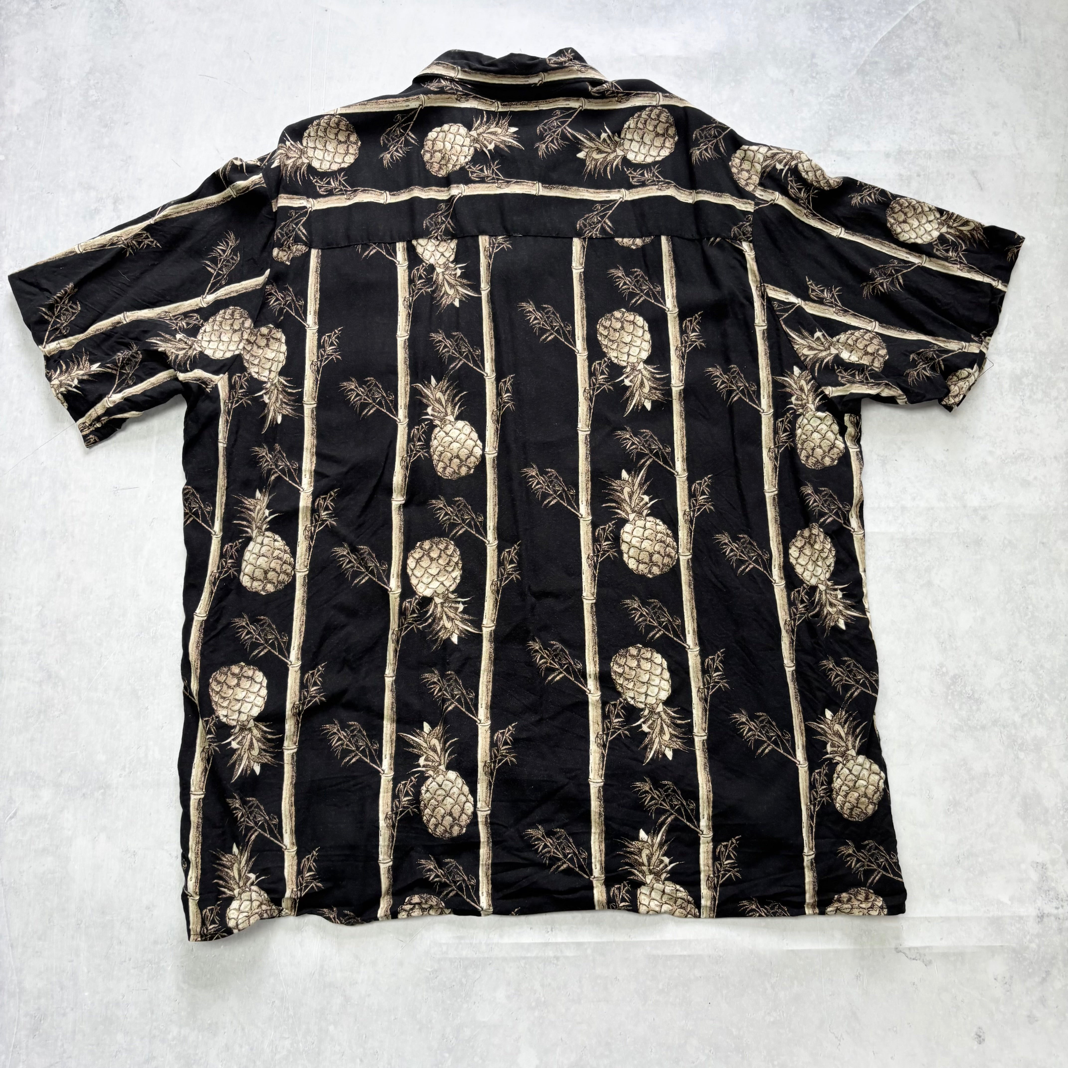 Vintage Hawaiian Shirt Mens Large Black Floral Aloha Short Sleeve Rayon (E)