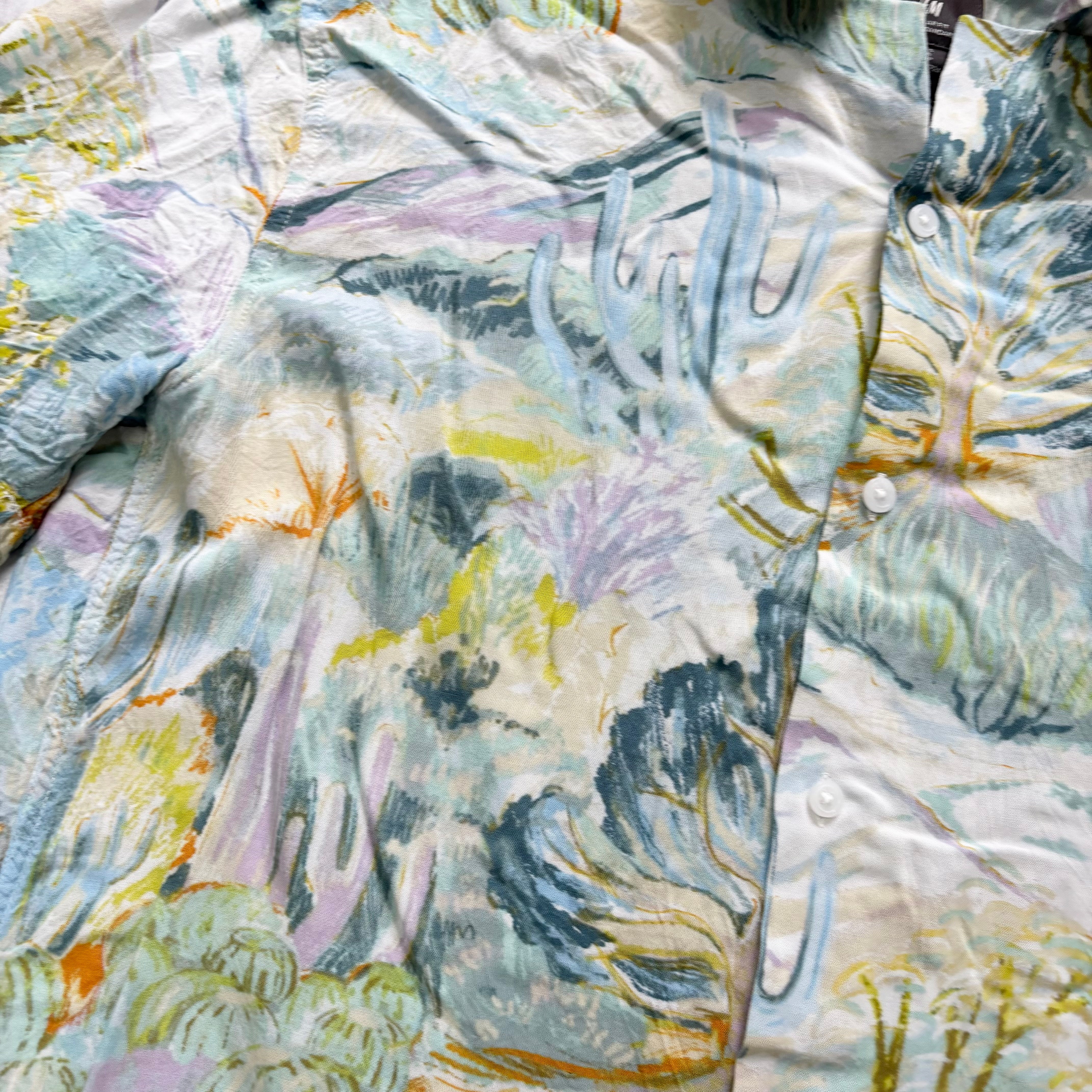 H&M Shirt Mens Small Multicoloured Art Abstract Painting Viscose (E)