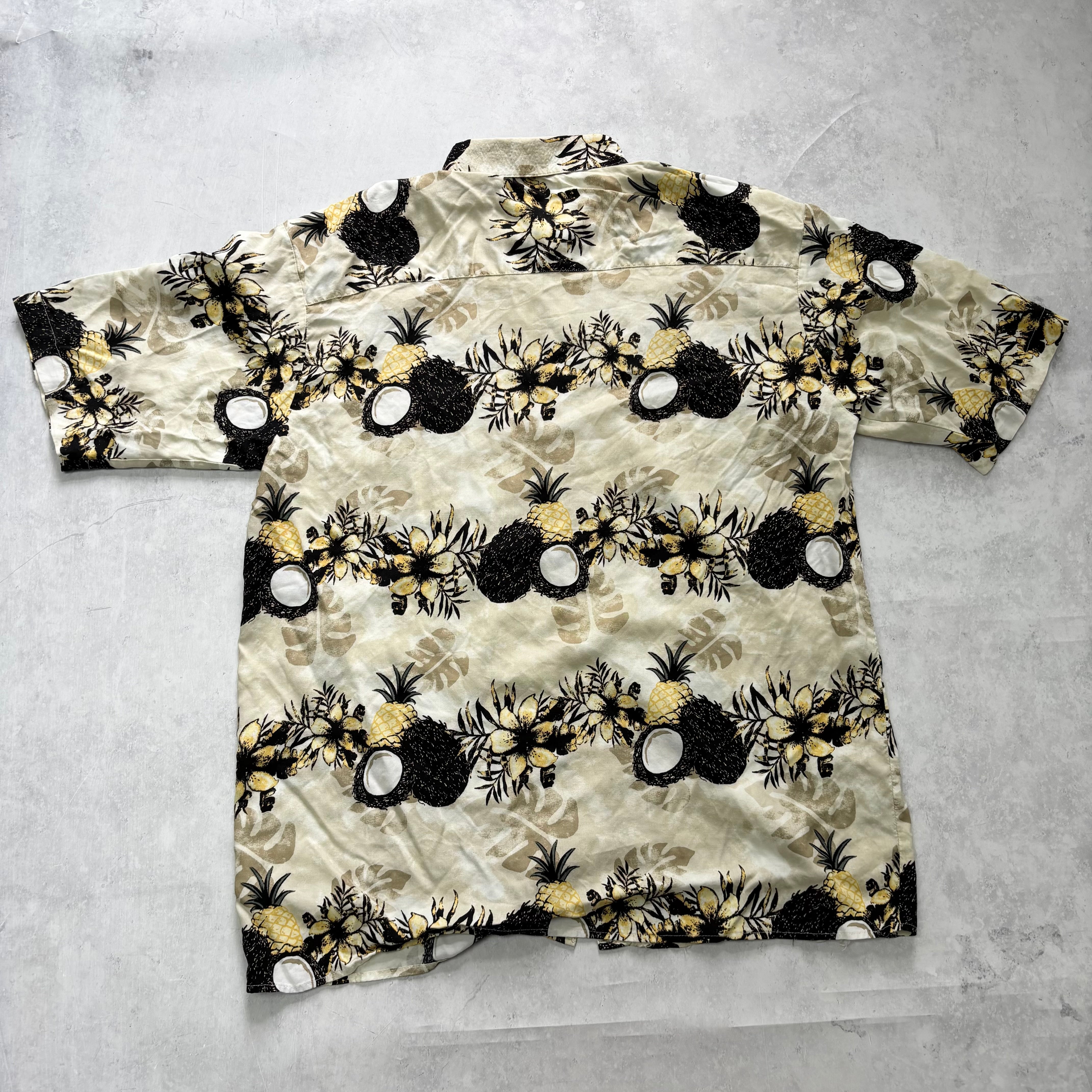 Vintage Hawaiian Shirt Mens Large Yellow Floral Aloha Short Sleeve Rayon (E)