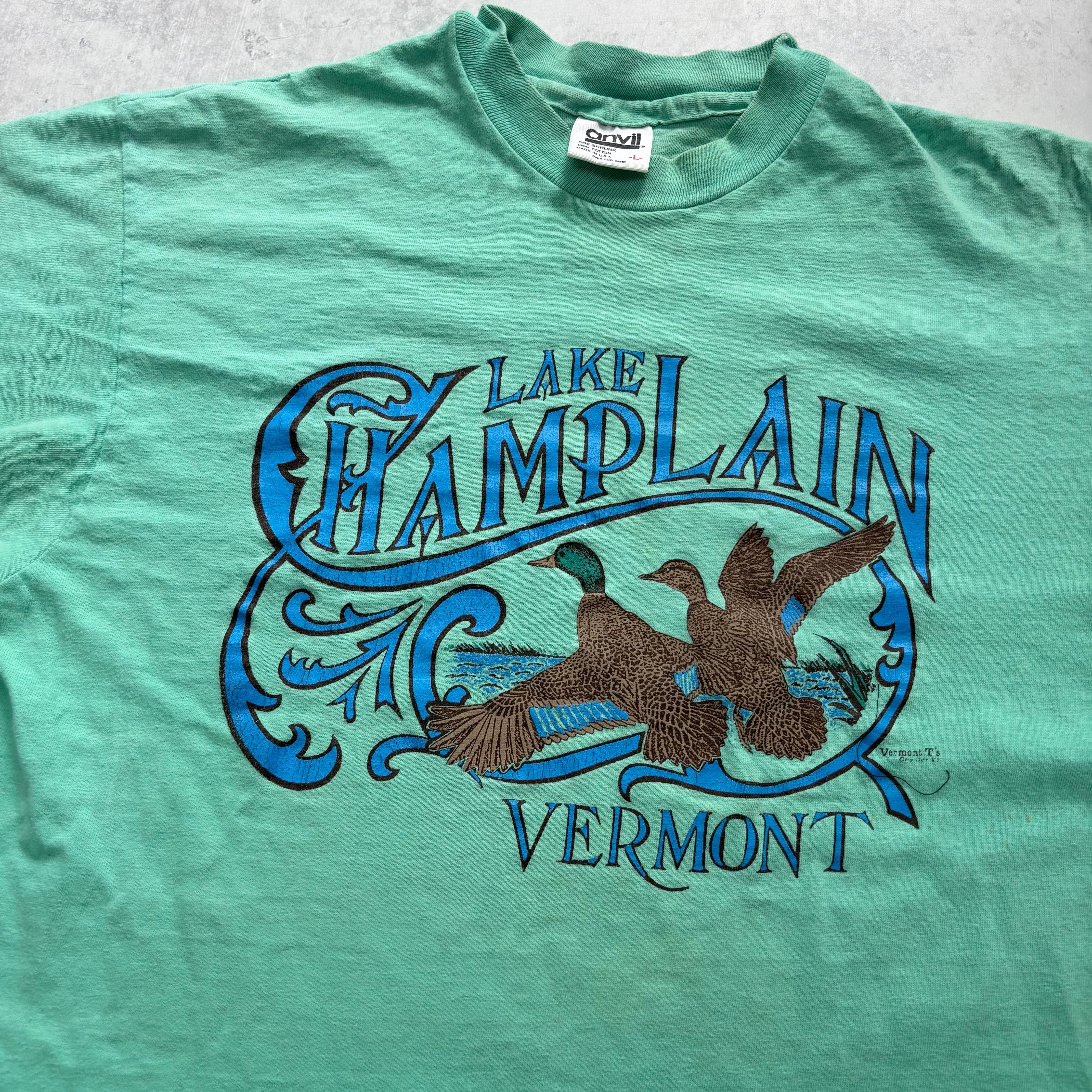 Vintage T Shirt Mens Medium Green Single Stitch Graphic Print 90s Nature