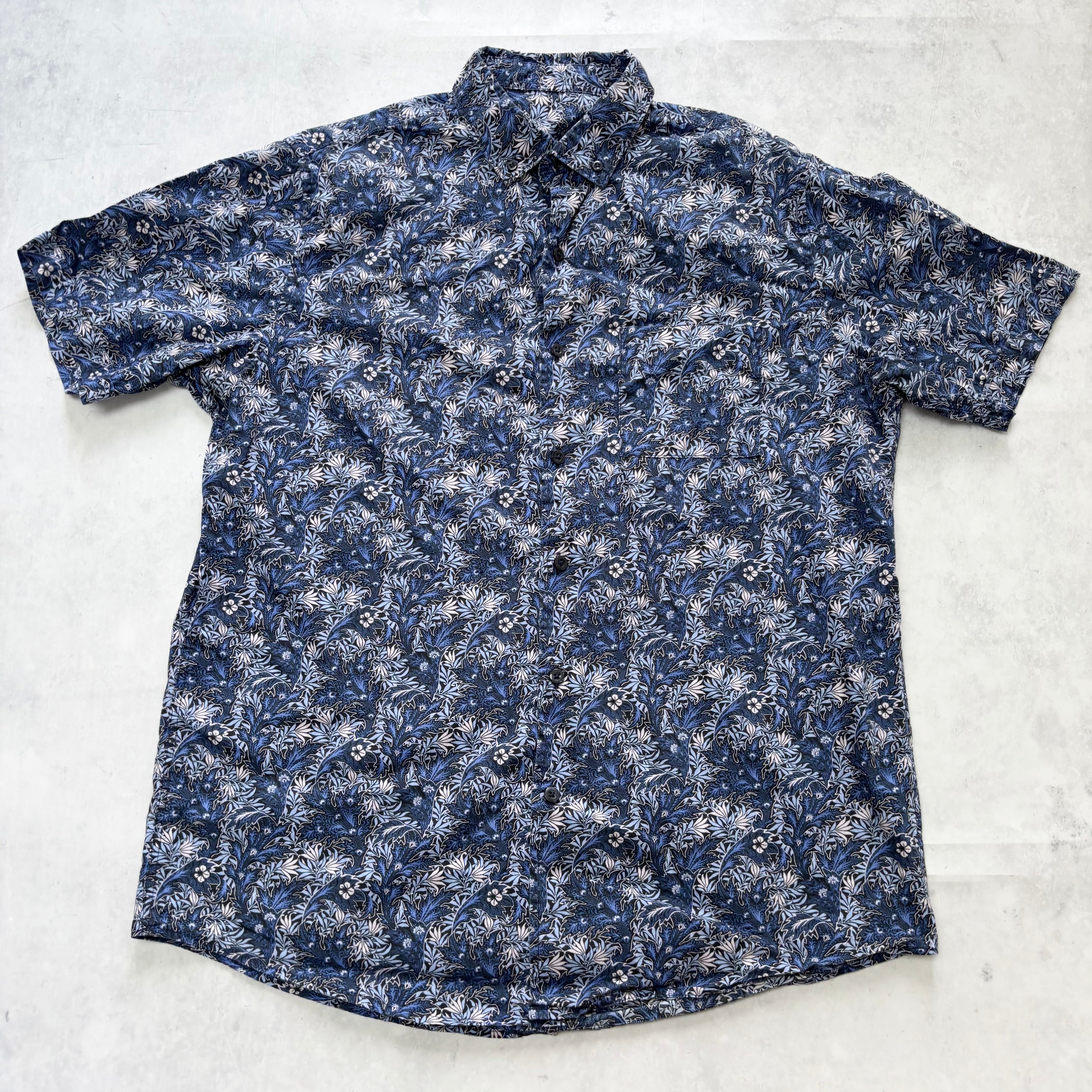 Hawaiian Shirt Mens Medium Blue Floral Aloha Short Sleeve (E)