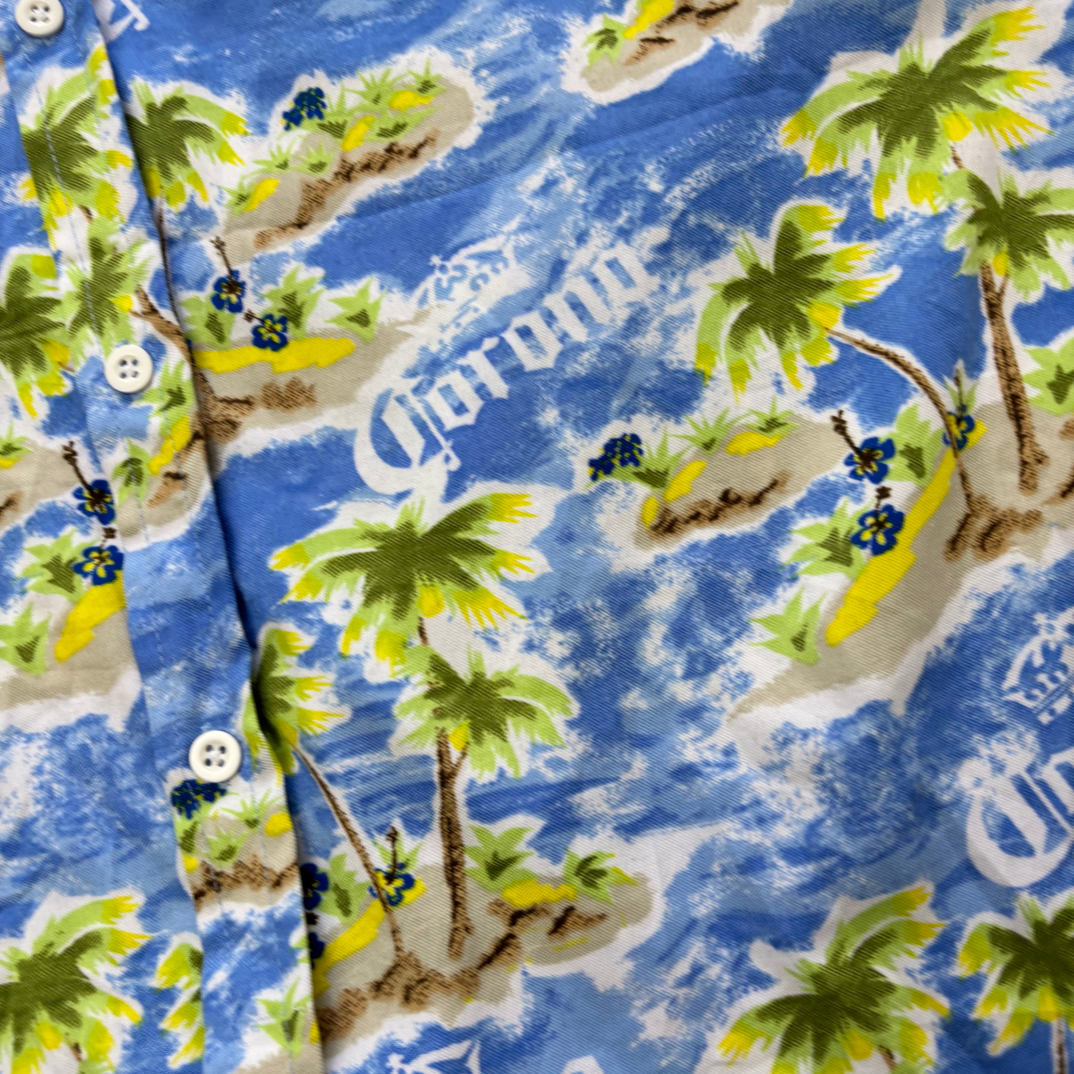 Corona Hawaiian Shirt Mens Large Blue Floral Aloha Short Sleeve Polyester (E)
