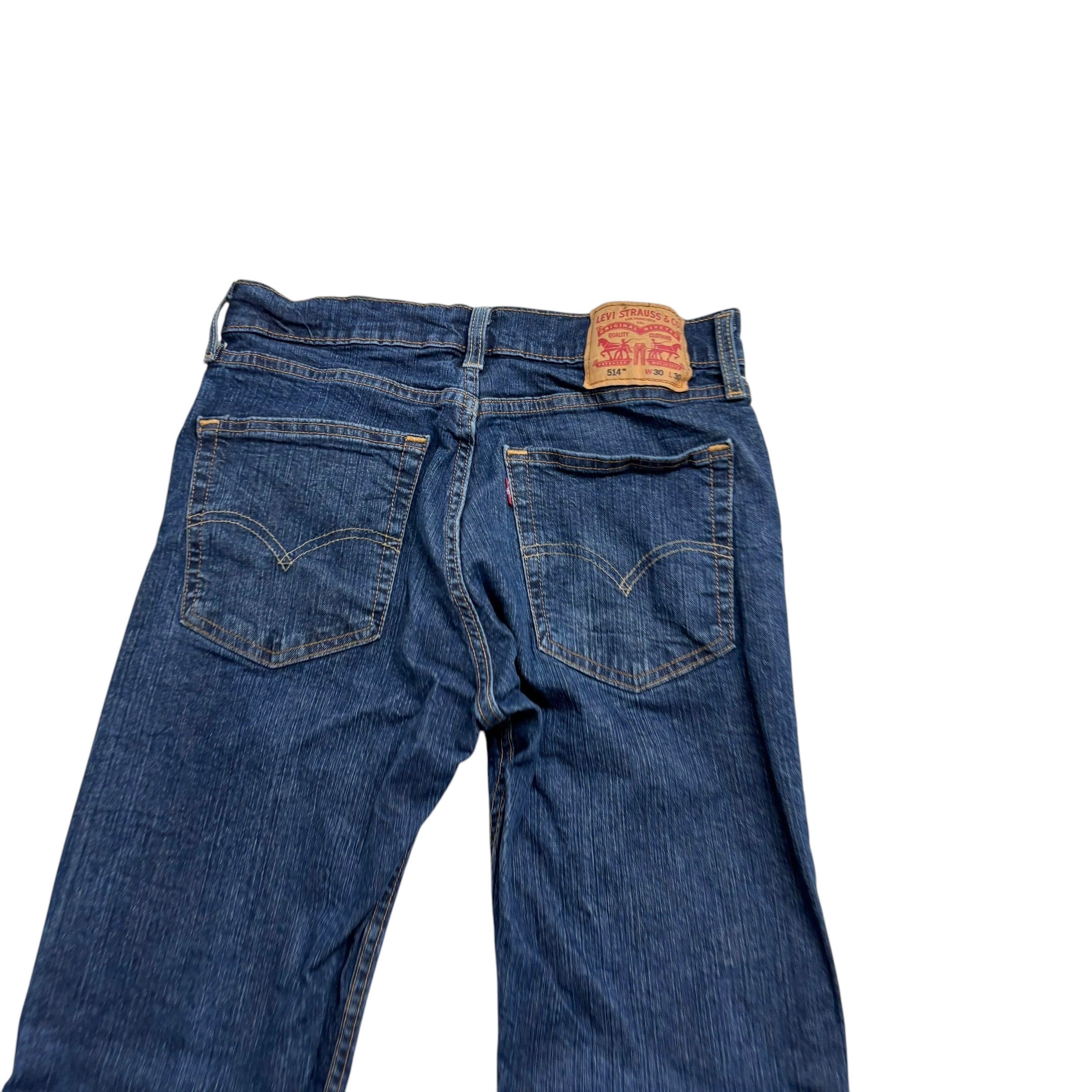 Levis 514 Jeans W30 L30 Mens Dark Blue Regular Straight Fit Stretch Denim (E)