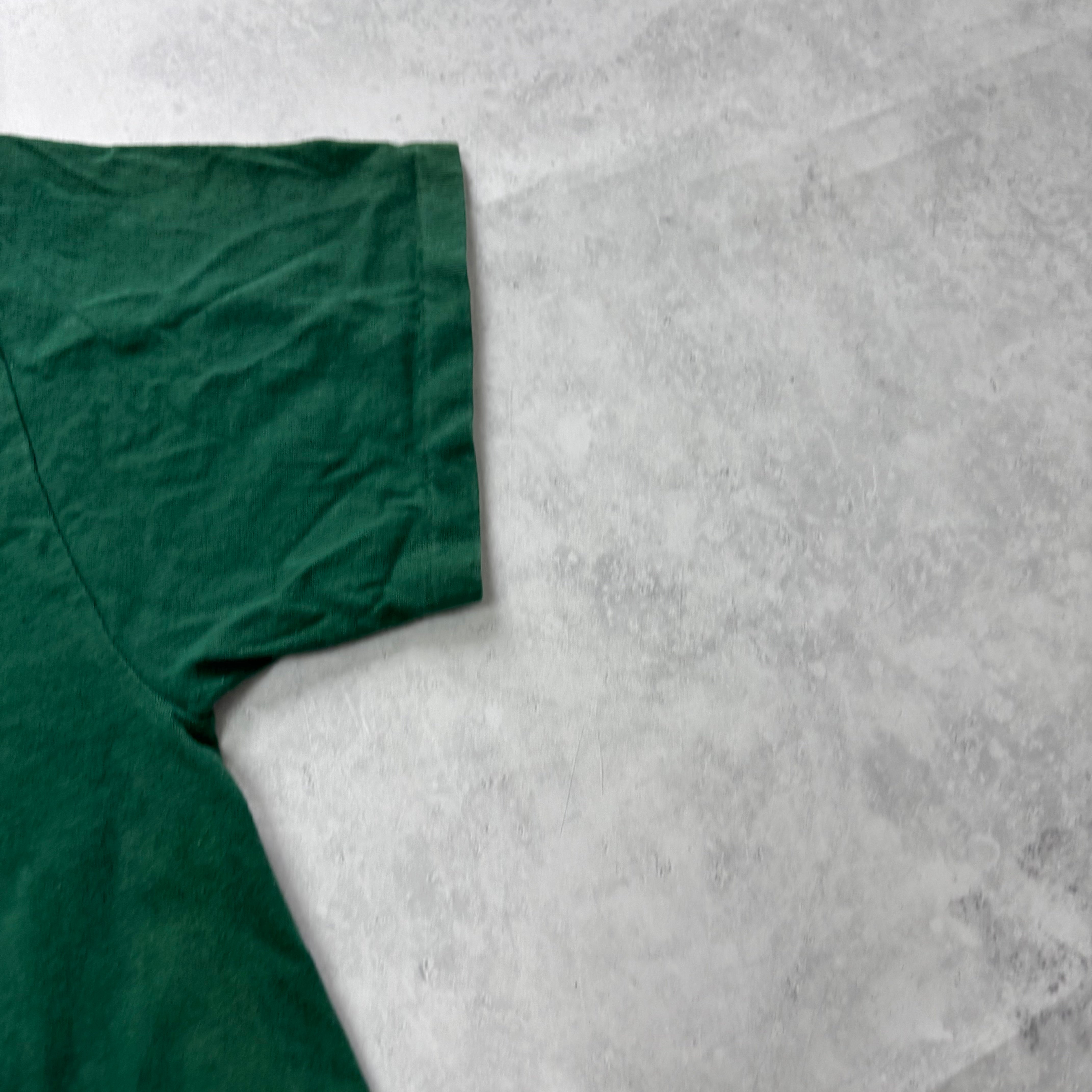 Vintage T Shirt Mens Medium Green Single Stitch Graphic Print 90s Skiing (E)