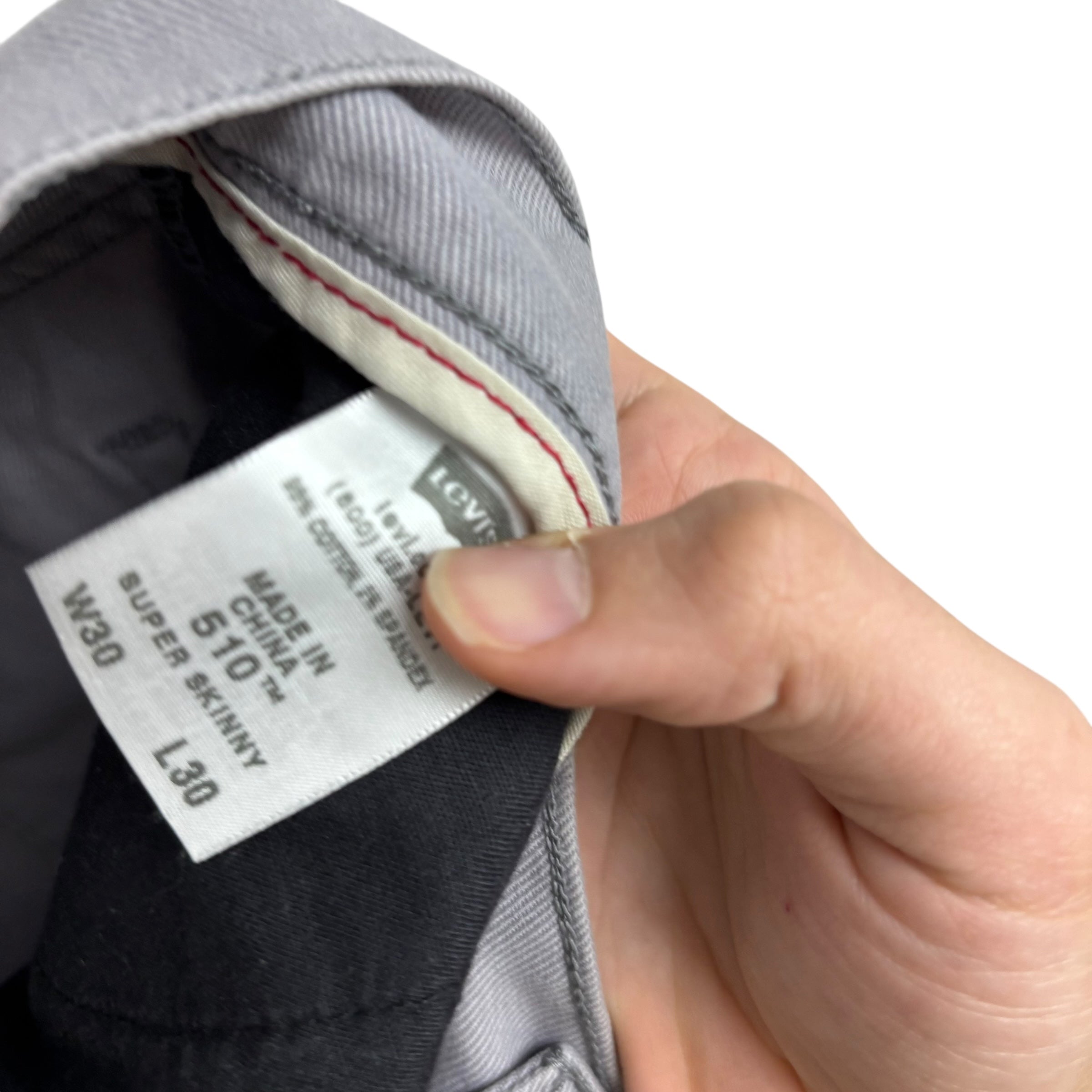 Levis 510 Jeans W30 L30 Mens Grey Skinny Fit Stretch Denim