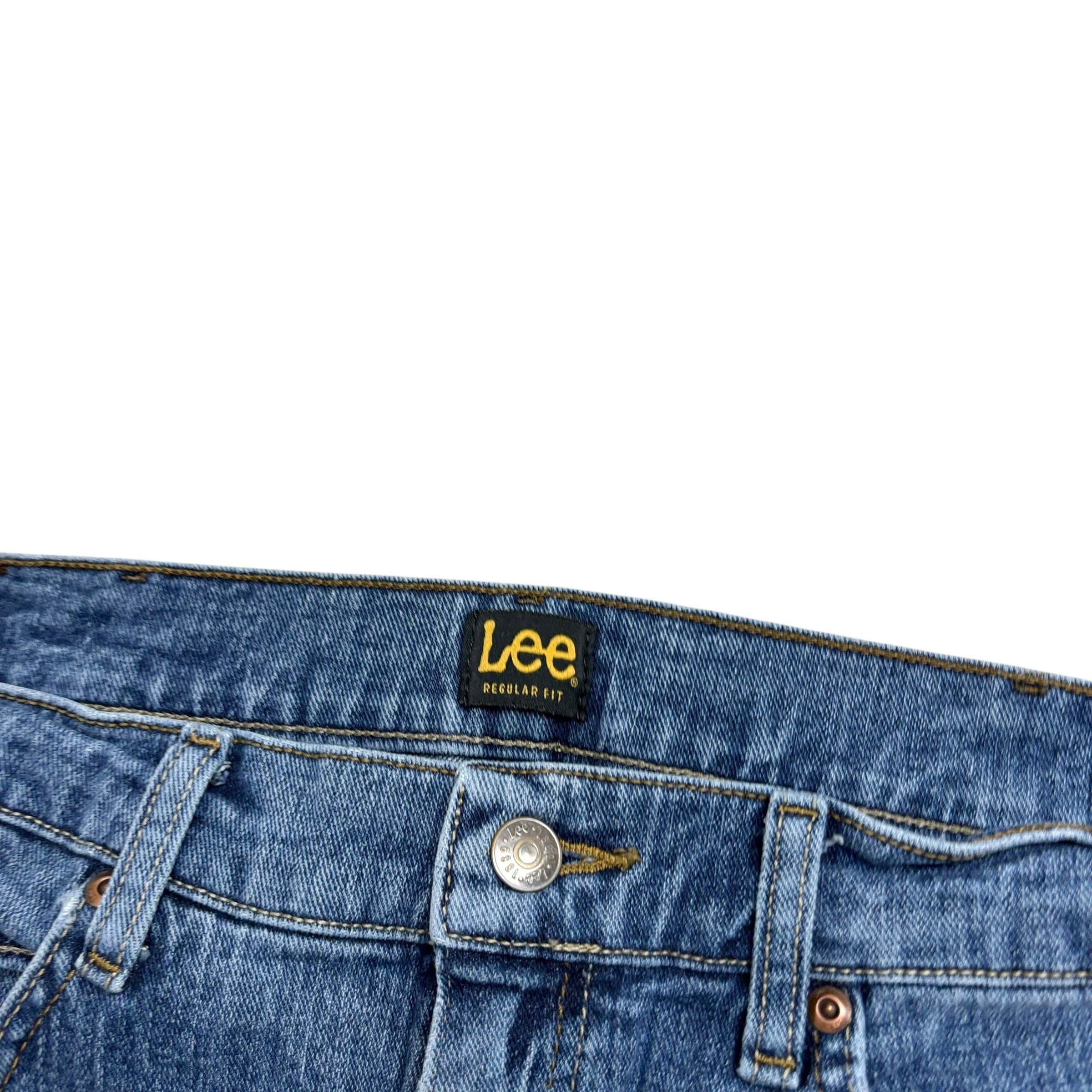 Lee Jeans W34 L29 Mens Mid Blue Regular Straight Fit Stretch Denim