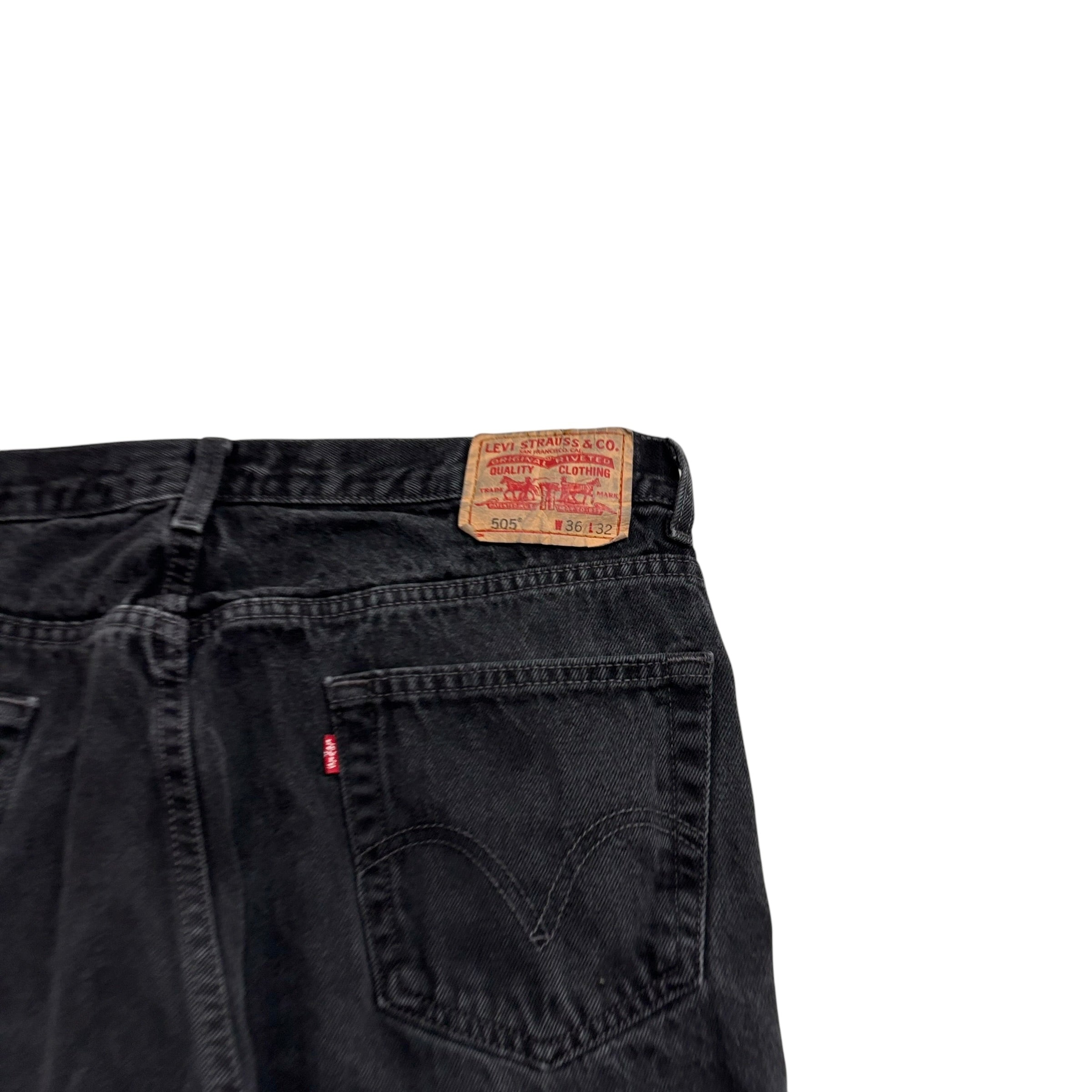 Levis 505 Jeans W35 L32 Mens Black Regular Straight Fit Vintage Denim (E)