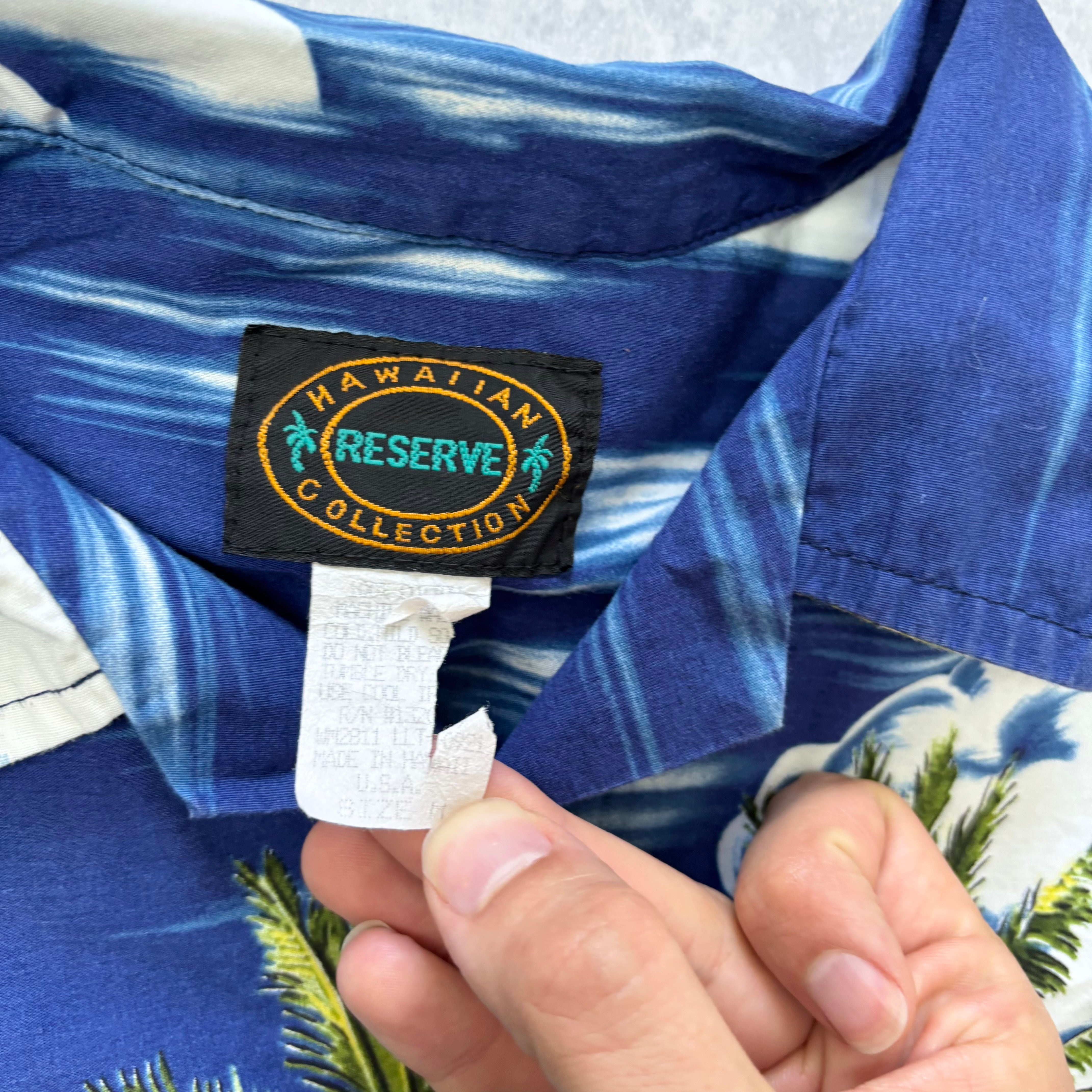 Vintage Hawaiian Shirt Mens Small Blue Floral Aloha Short Sleeve Cotton (E)