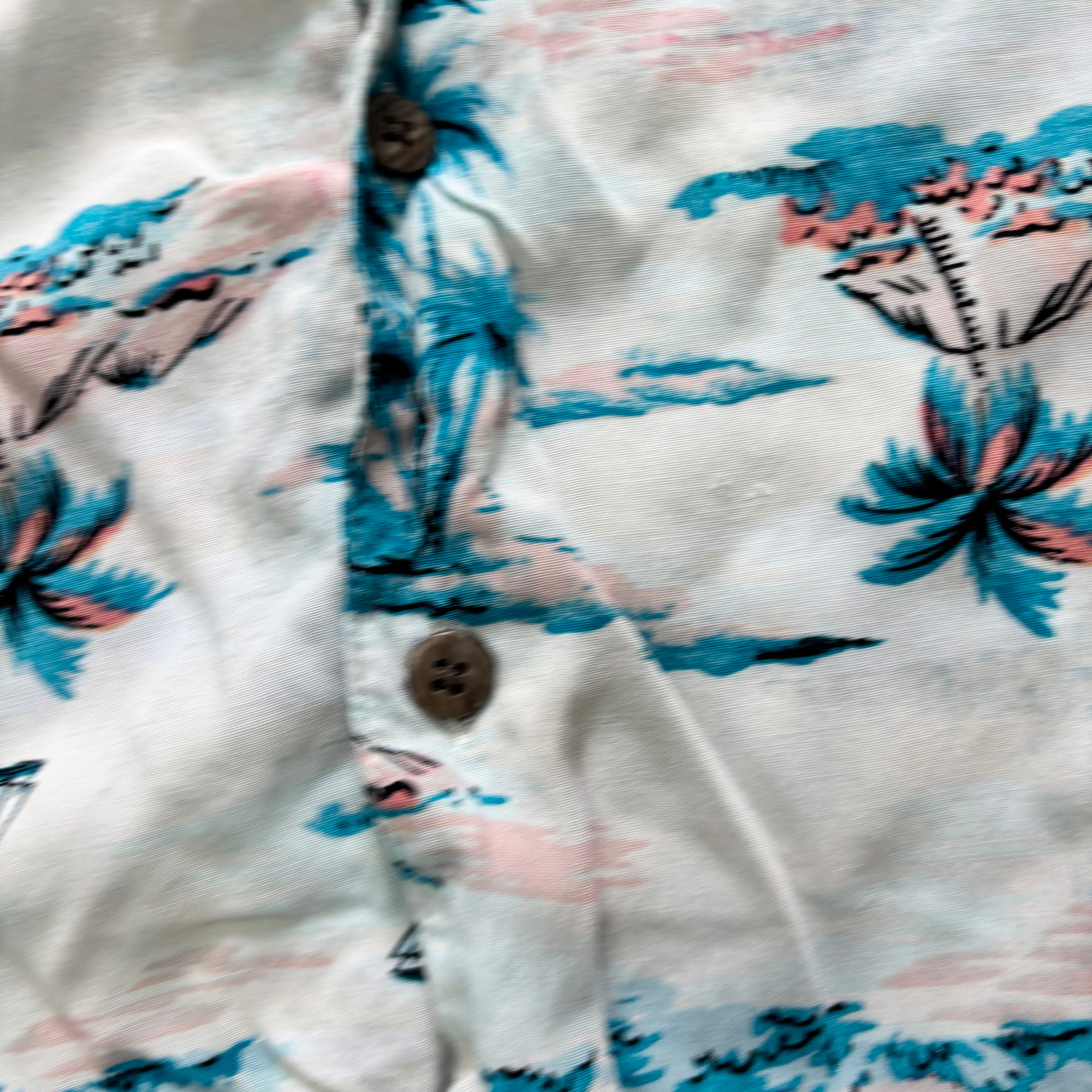 Hawaiian Shirt Mens Large White Floral Aloha Short Sleeve Rayon