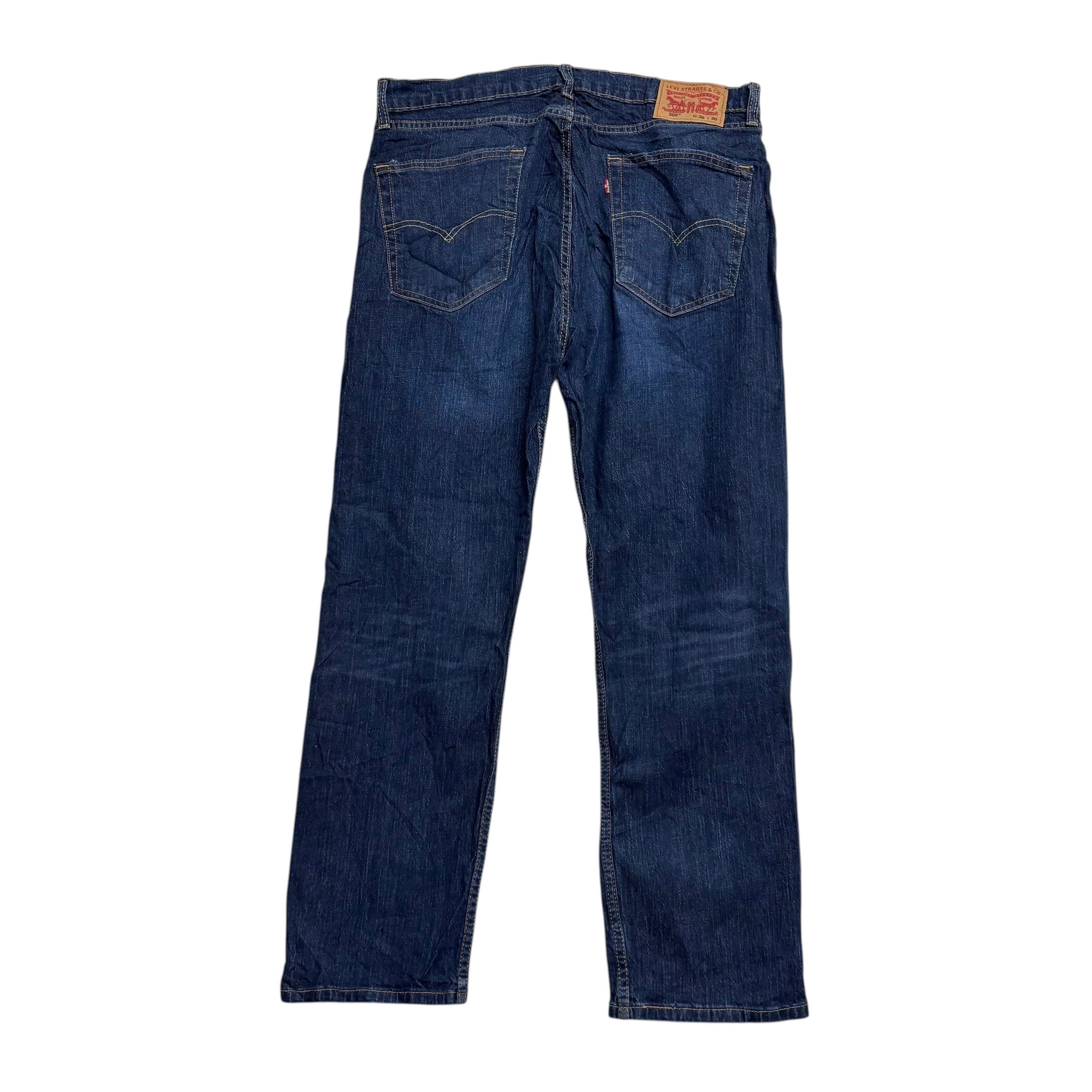 Levis 505 Jeans W36 L30 Mens Dark Blue Regular Straight Fit Stretch Denim (E)