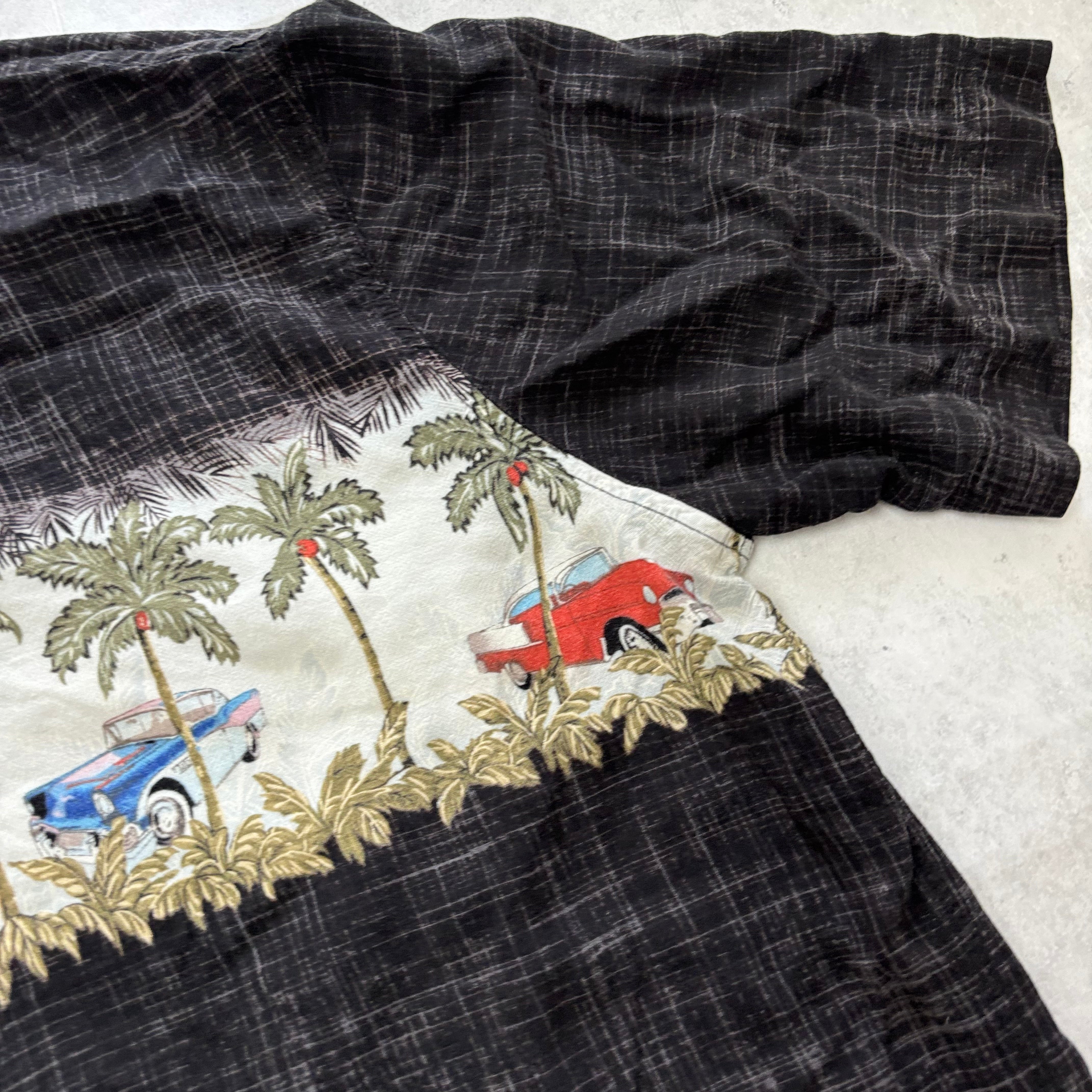 Vintage Hawaiian Shirt Mens Medium Black Floral Aloha Short Sleeve (E)