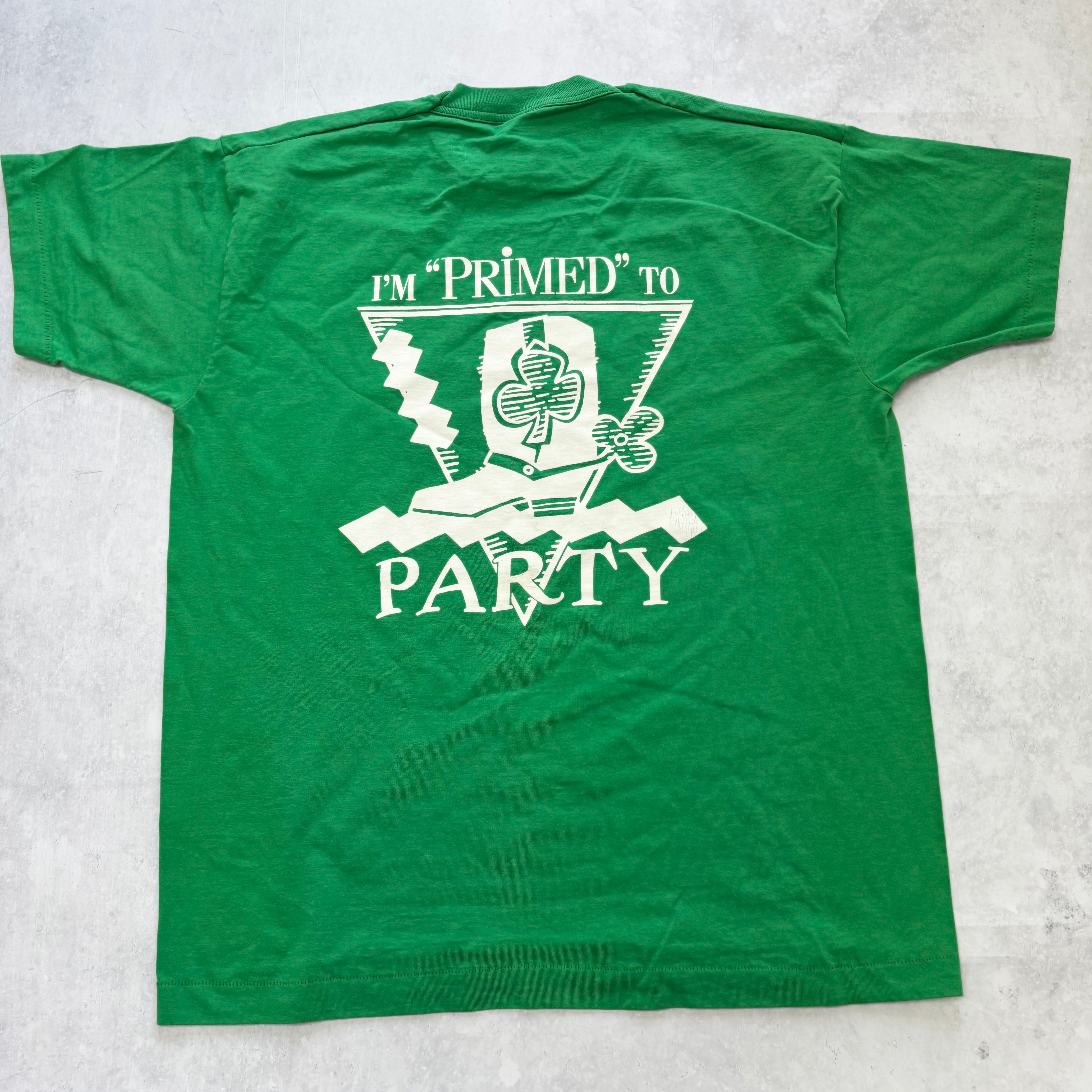 Vintage T Shirt Mens XL Green Single Stitch Graphic Print 90s Paddys (E)