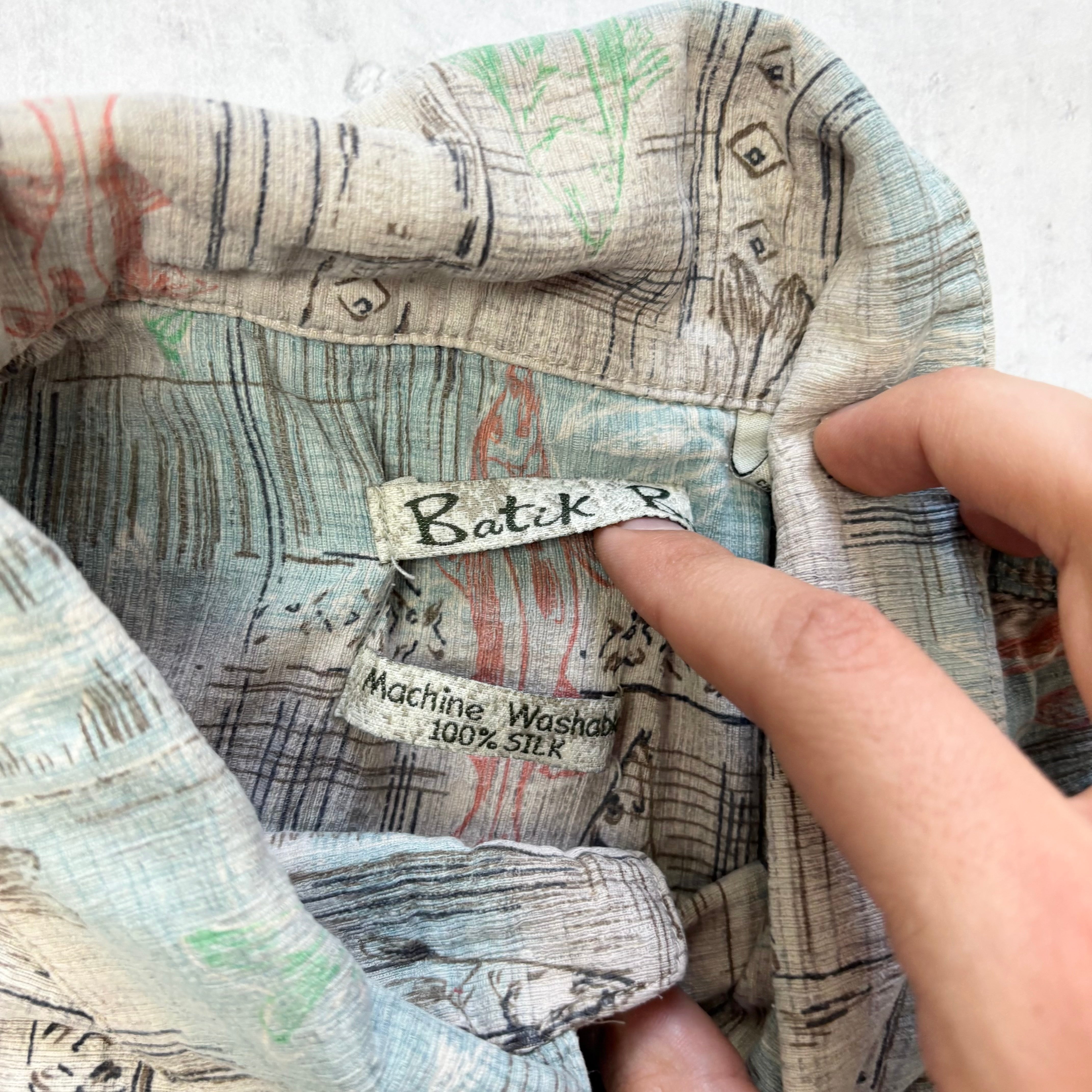 Vintage Hawaiian Shirt Mens Large Grey Silk Floral Aloha Short Sleeve (E)