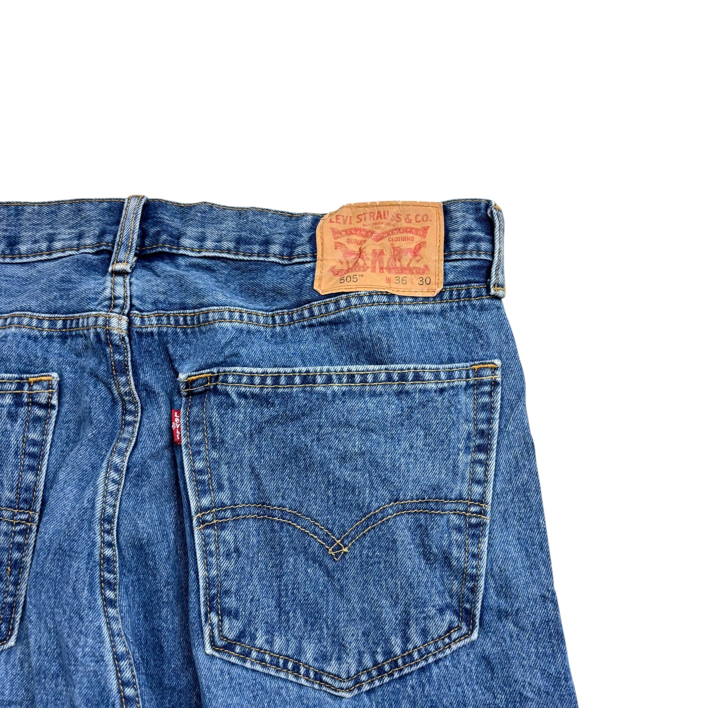 Levis 505 Jeans W36 L30 Mens Mid Blue Regular Straight Fit Denim (E)