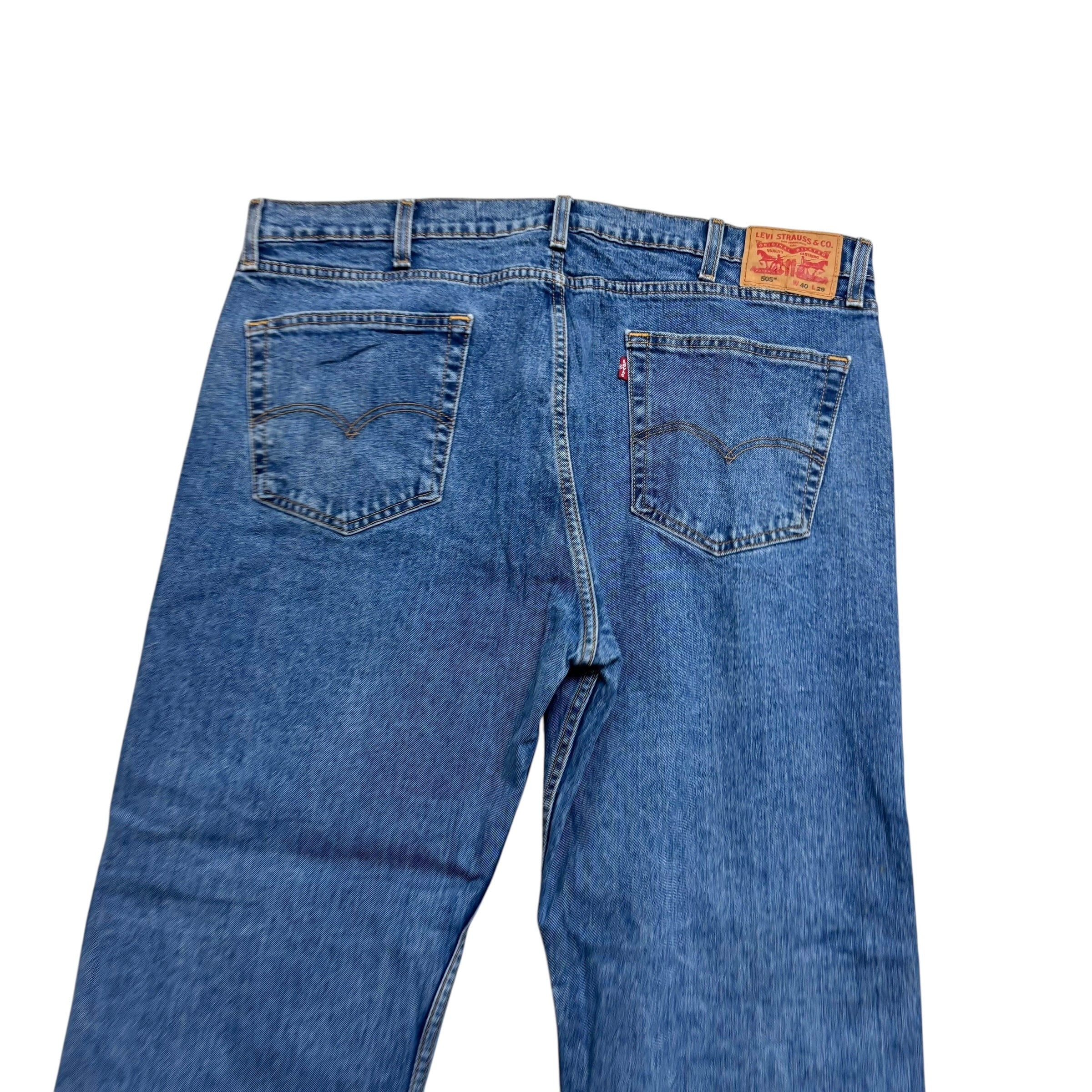 Levis 505 Jeans W40 L29 Mens Mid Blue Regular Straight Fit Stretch Denim (E)