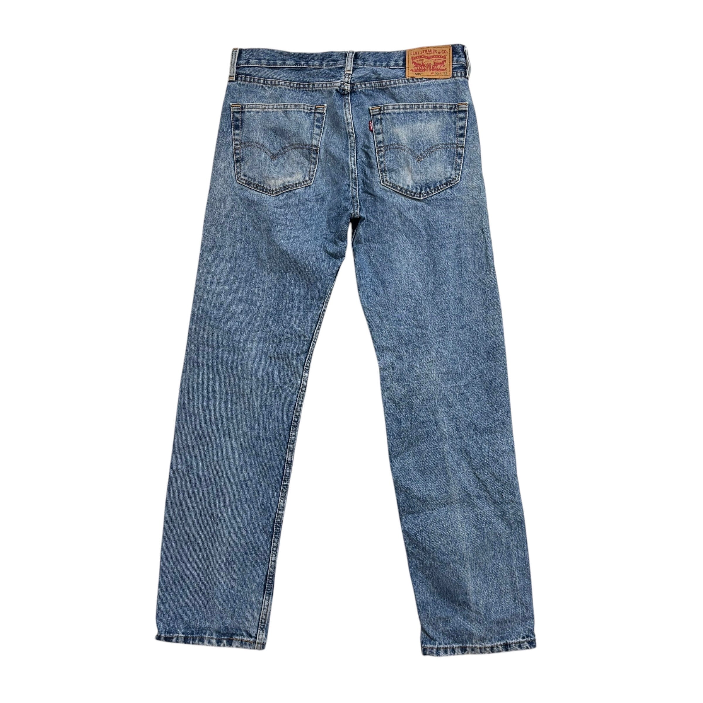 Levis 505 Jeans W32 L32 Mens Light Blue Regular Straight Fit Denim