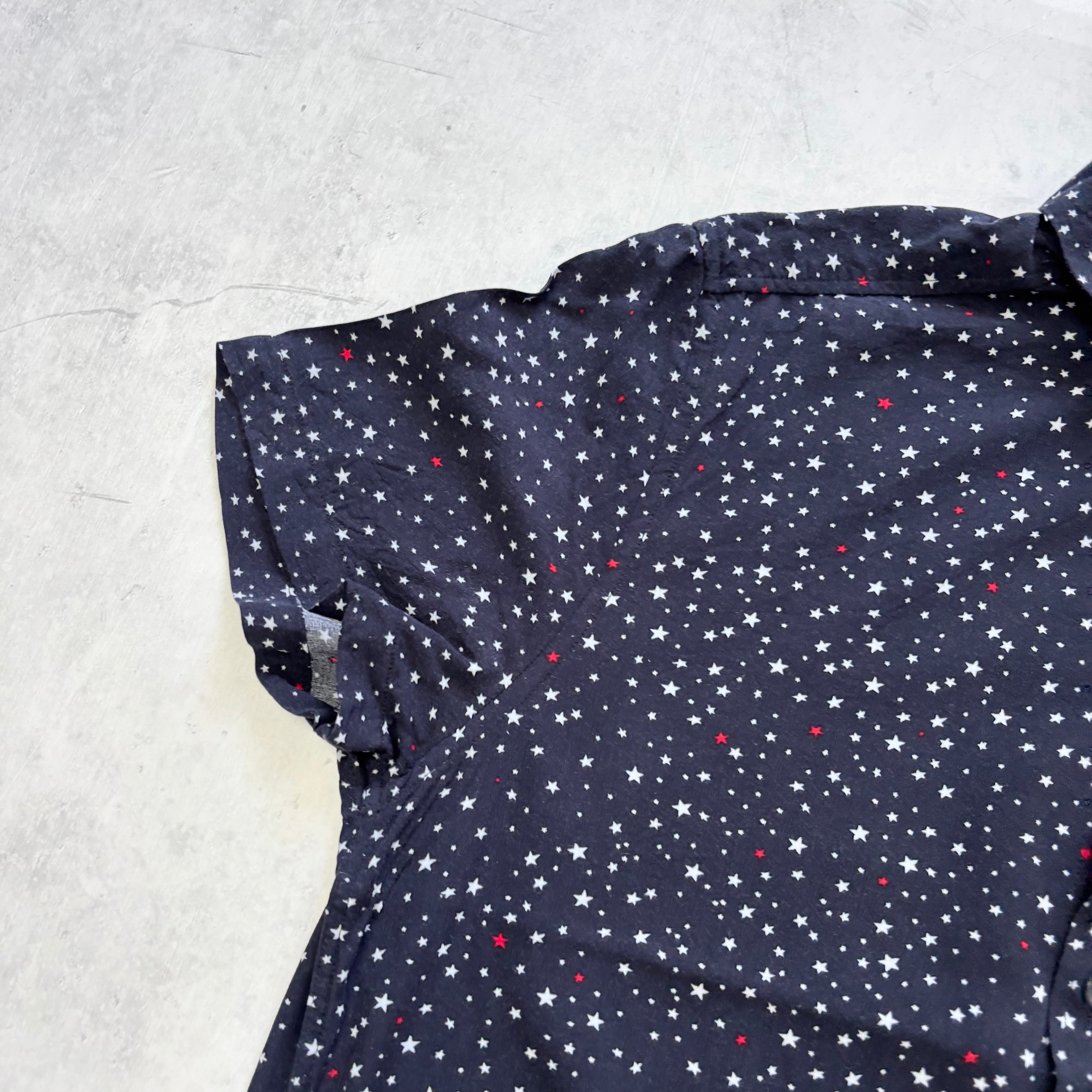 H&M Shirt Mens Small Navy Blue Short Sleeve Viscose Stars (E)