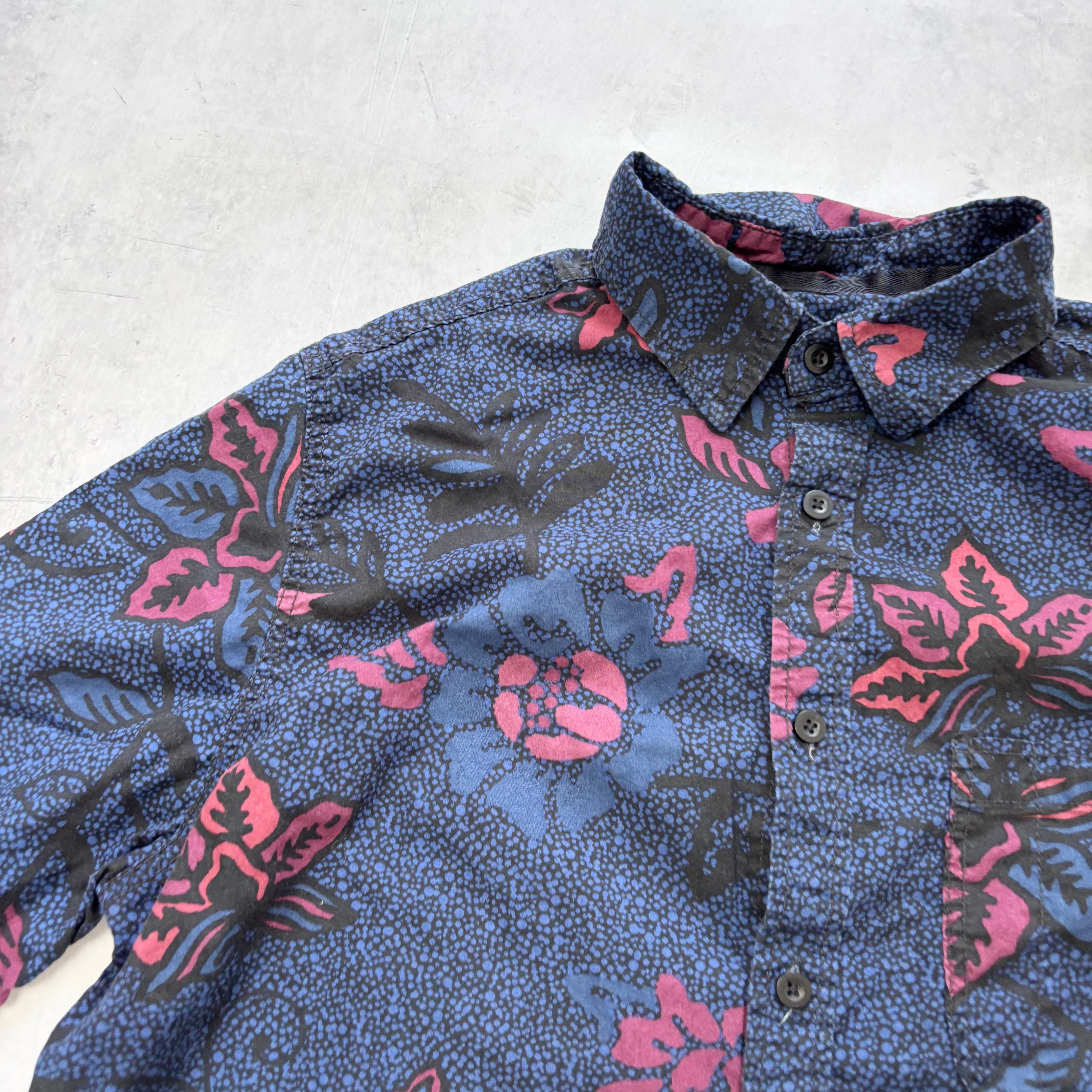 Hawaiian Shirt Mens Large Blue Floral Aloha Short Sleeve Cotton (E)