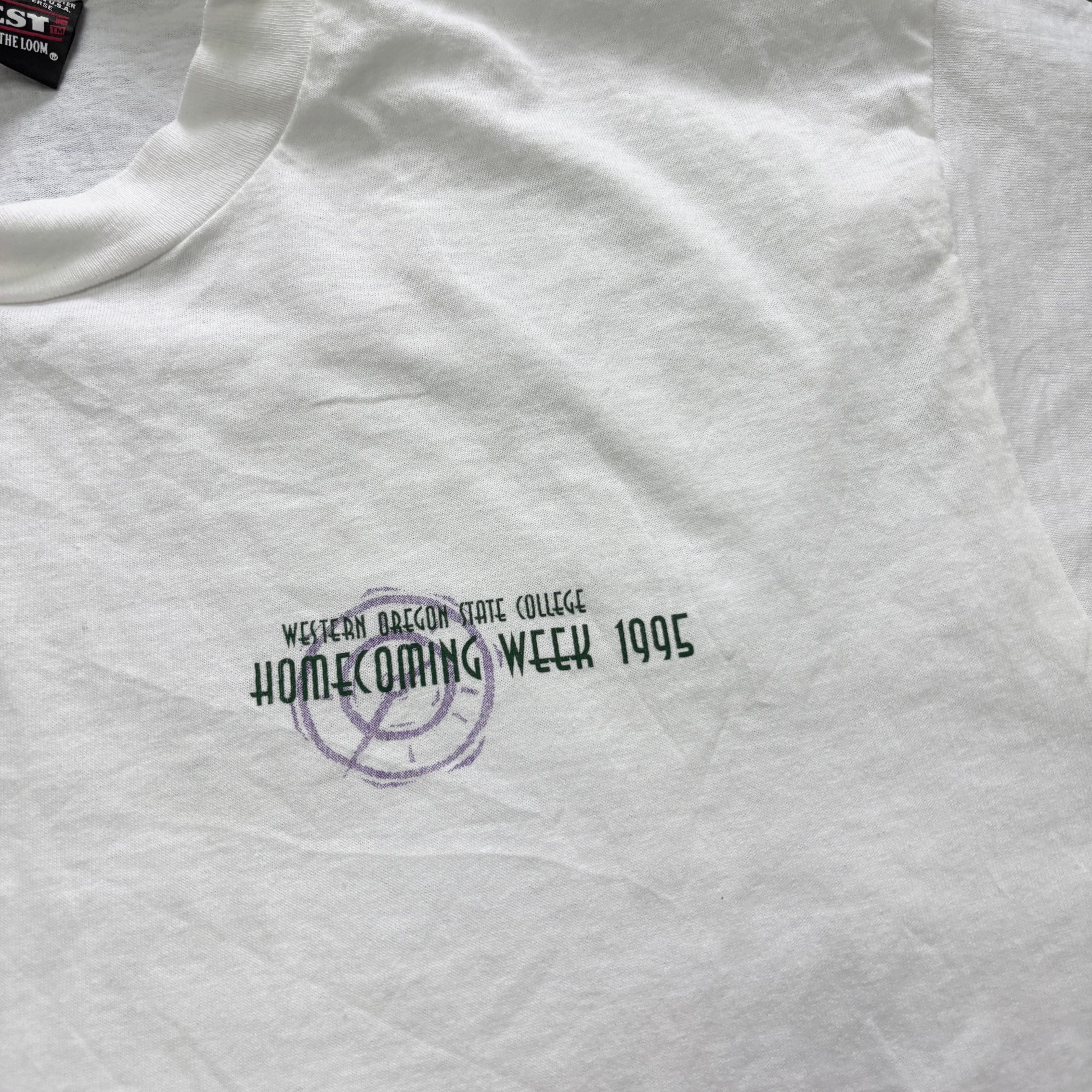 Vintage T Shirt Mens Large White Single Stitch Graphic Print 90s USA College