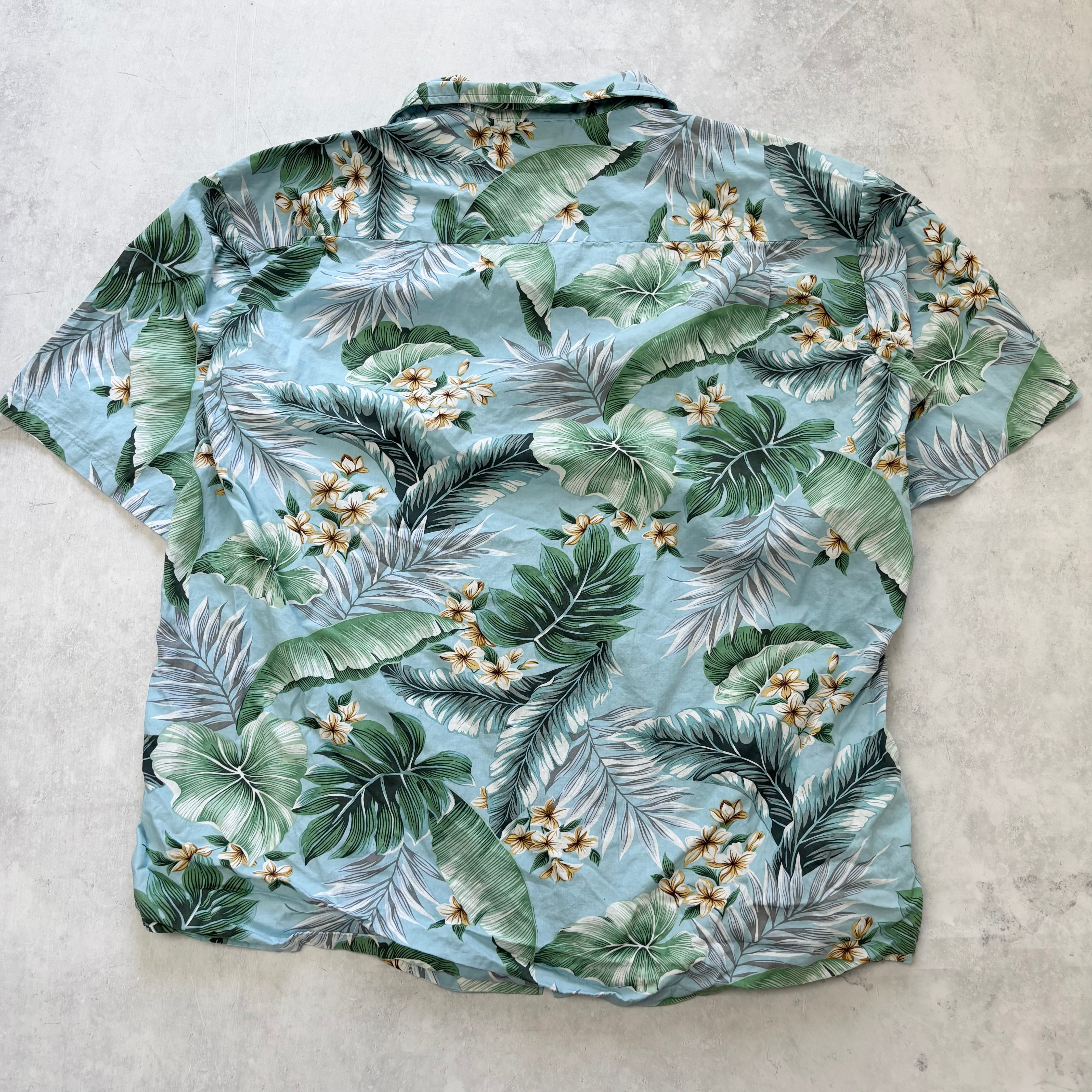 Vintage Hawaiian Shirt Mens XL Blue Floral Aloha Short Sleeve Cotton (E)