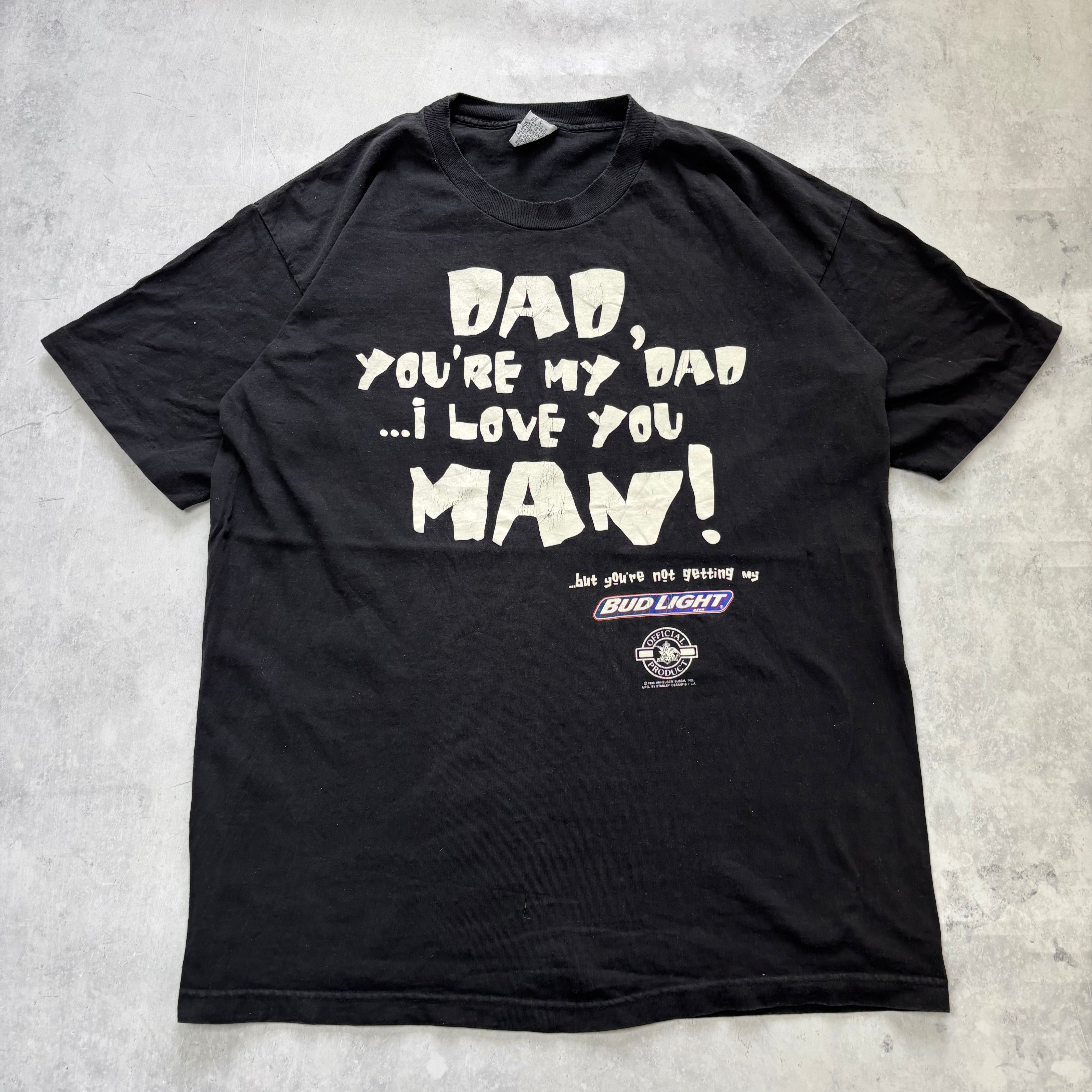 Vintage T Shirt Mens XL Black Single Stitch Graphic Print 90s Bud Light Beer (E)