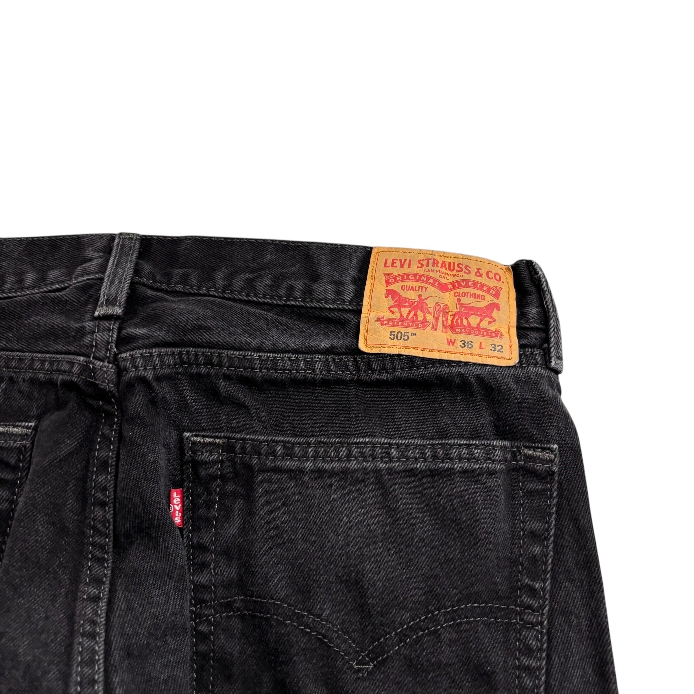 Levis 505 Jeans W36 L32 Mens Black Regular Straight Fit Denim (E)